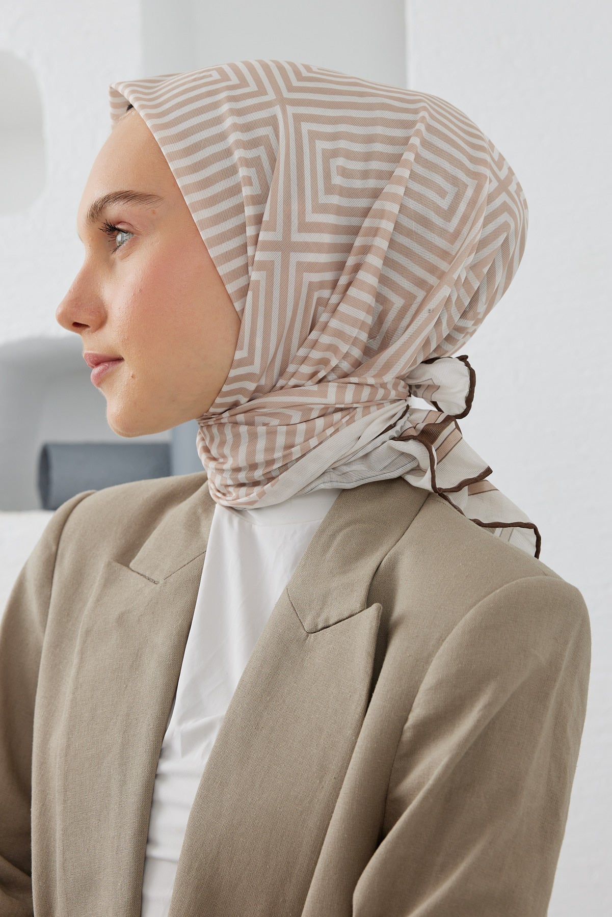 Tesettür Giyim - Pro Line Labirent Desen Eşarp - Vizon - Emproyal