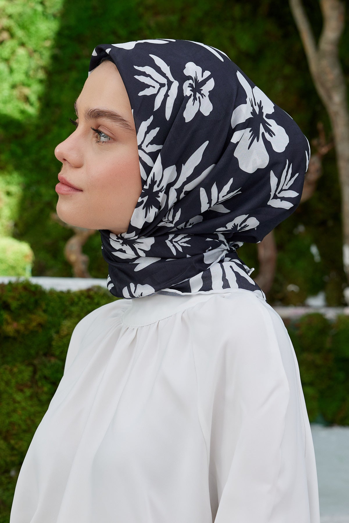 Tesettür Giyim - Pro Line Lavinia Desen Eşarp - Siyah - Beyaz - Emproyal