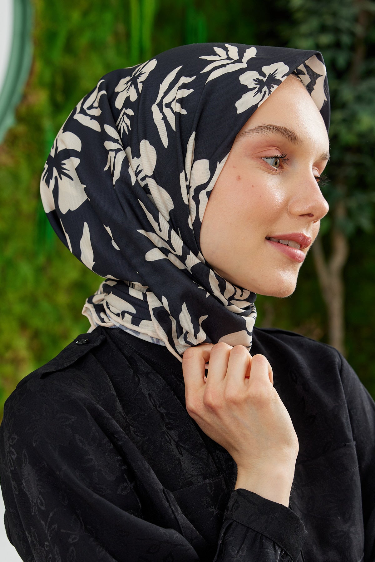 Tesettür Giyim - Pro Line Lavinia Desen Eşarp - Siyah - Krem - Emproyal