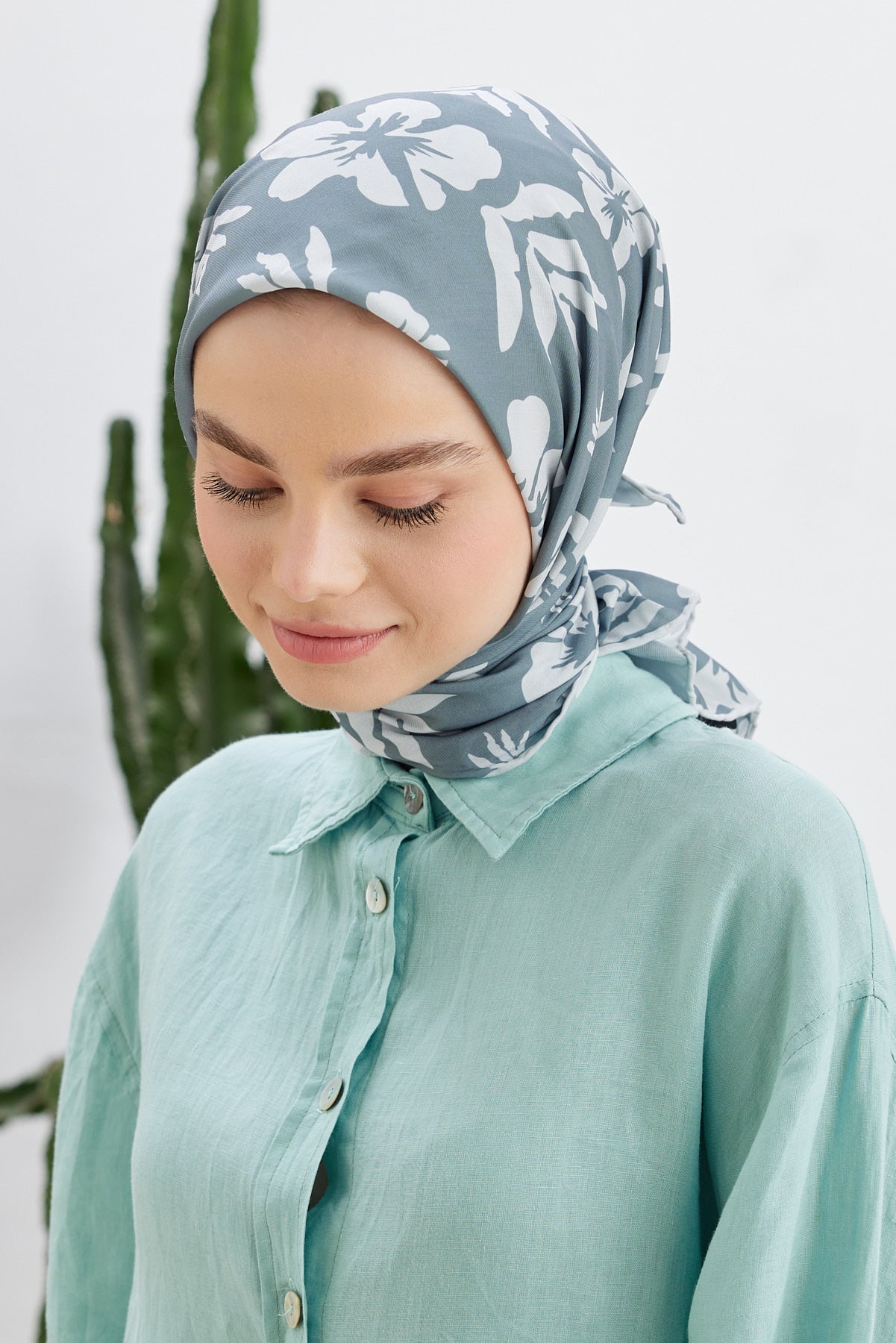 Tesettür Giyim - Pro Line Lavinia Desen Eşarp - Gri - Emproyal