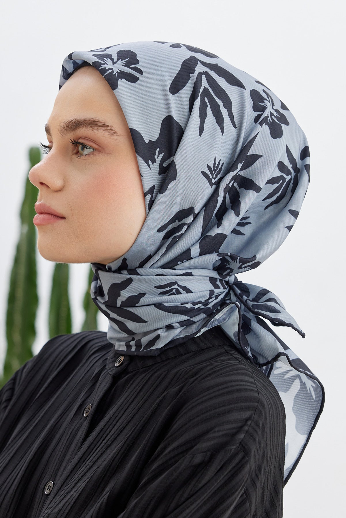 Tesettür Giyim - Pro Line Lavinia Desen Eşarp - Füme - Siyah - Emproyal