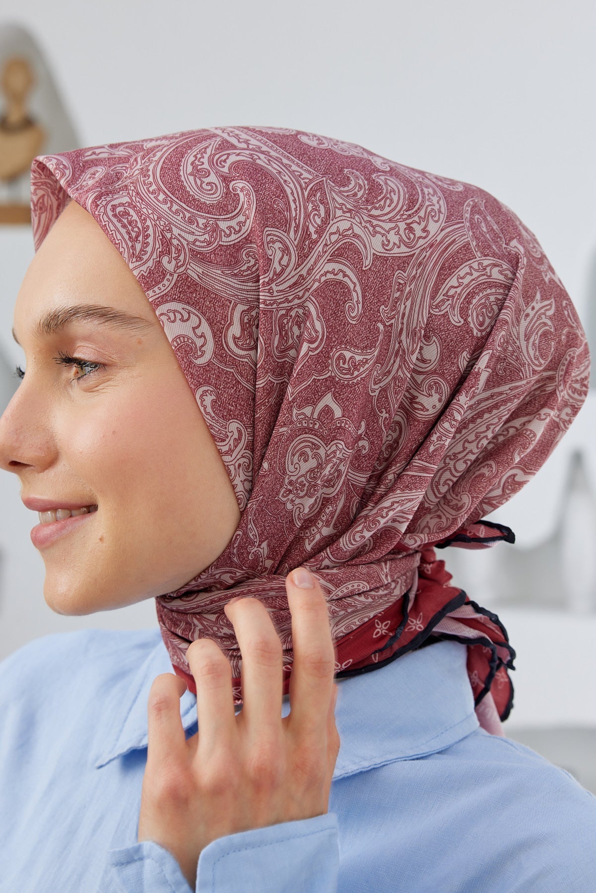 Tesettür Giyim - Pro Line Otantik Desen Eşarp - Bordo - Emproyal