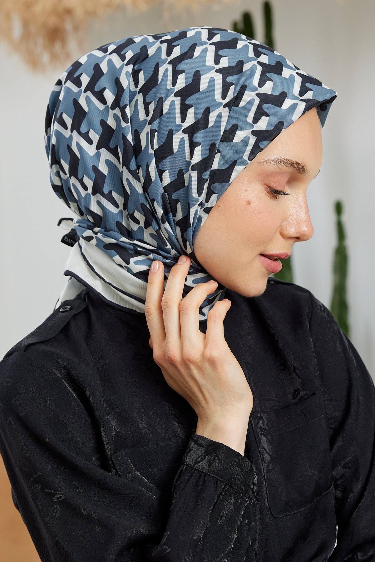 Tesettür Giyim - Pro Line Star Desen Eşarp - Siyah - Gri - Emproyal