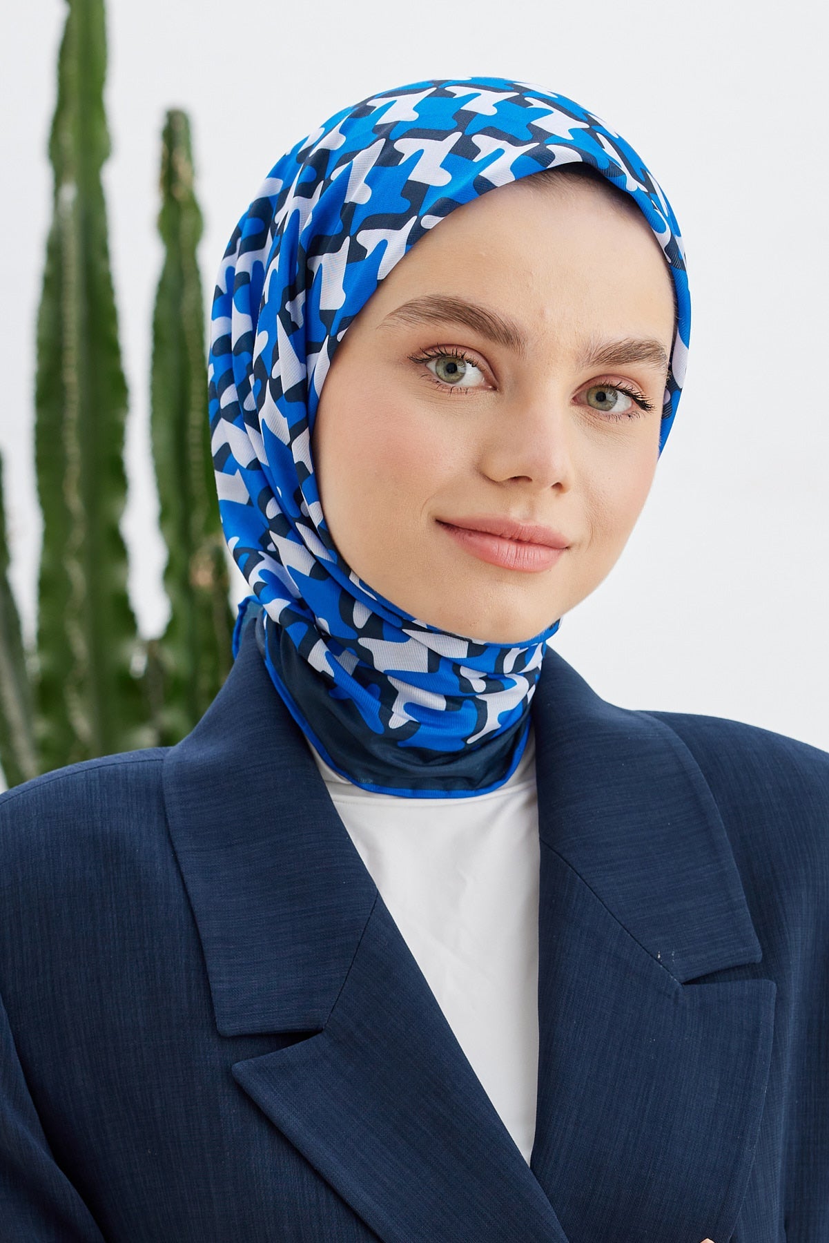 Tesettür Giyim - Pro Line Star Desen Eşarp - Saks - Mavi - Emproyal