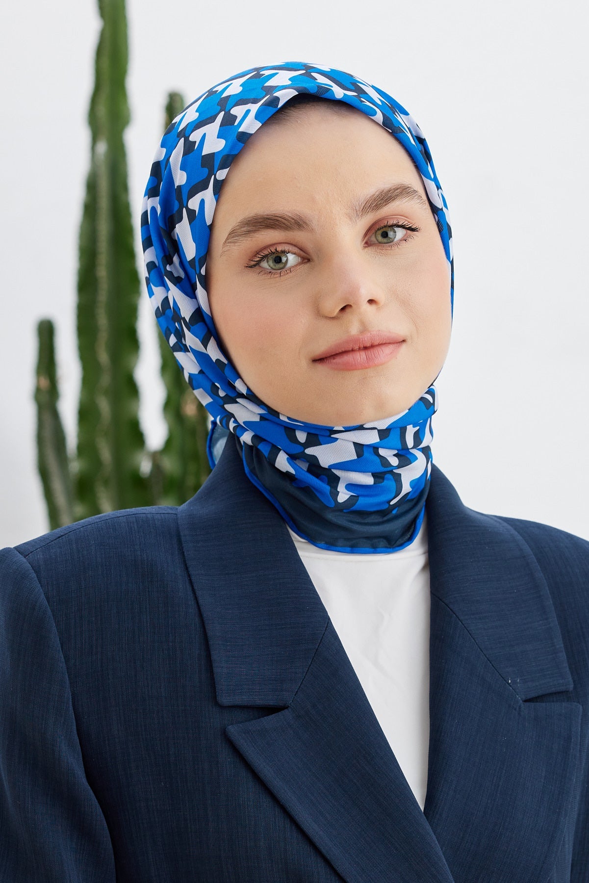 Tesettür Giyim - Pro Line Star Desen Eşarp - Saks - Mavi - Emproyal