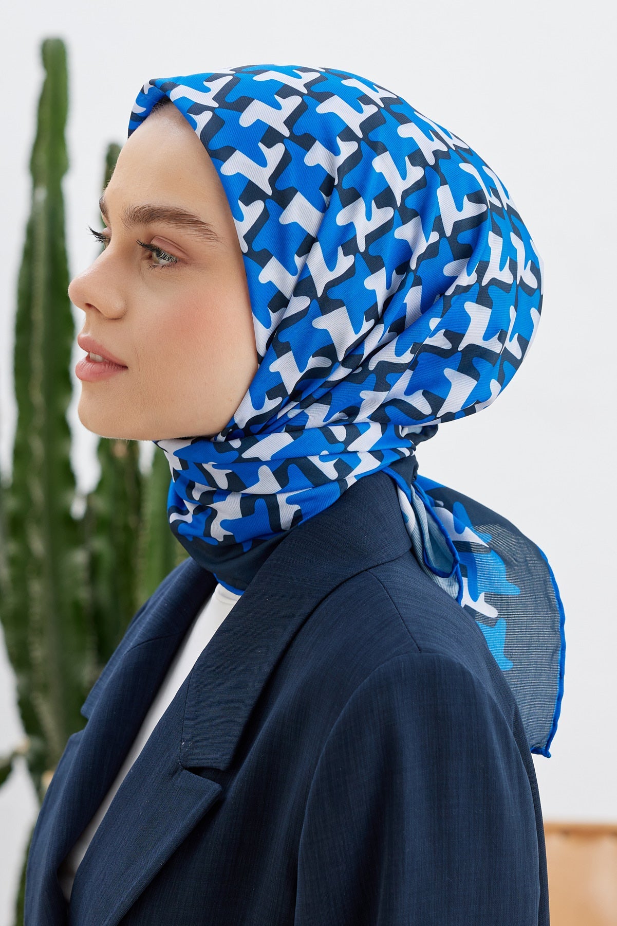 Tesettür Giyim - Pro Line Star Desen Eşarp - Saks - Mavi - Emproyal