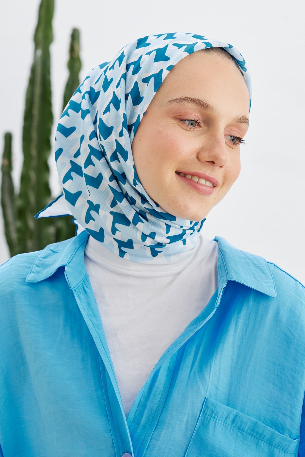 Tesettür Giyim - Pro Line Star Desen Eşarp - Okyanus - Emproyal