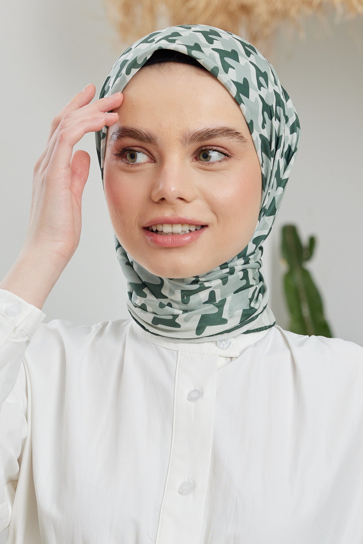 Tesettür Giyim - Pro Line Star Desen Eşarp - Haki - Emproyal