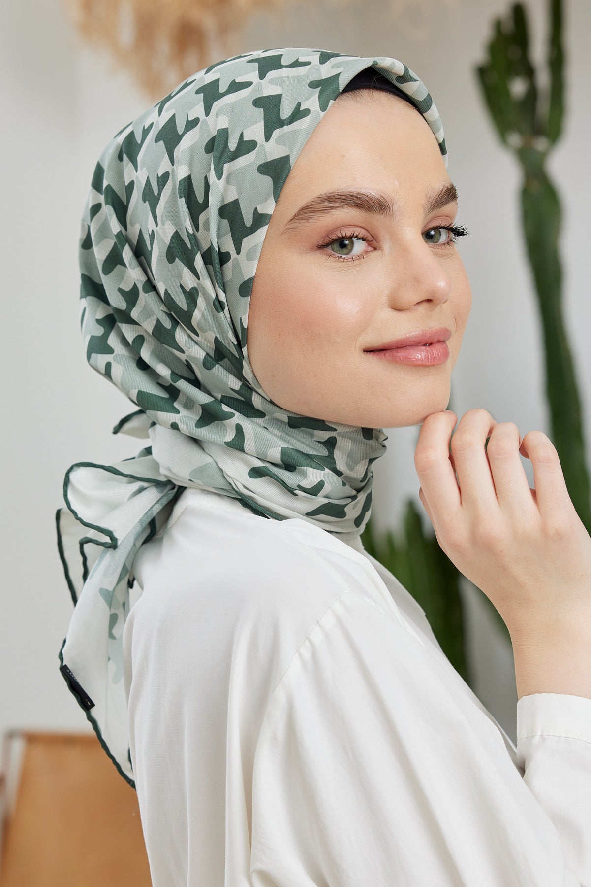 Tesettür Giyim - Pro Line Star Desen Eşarp - Haki - Emproyal