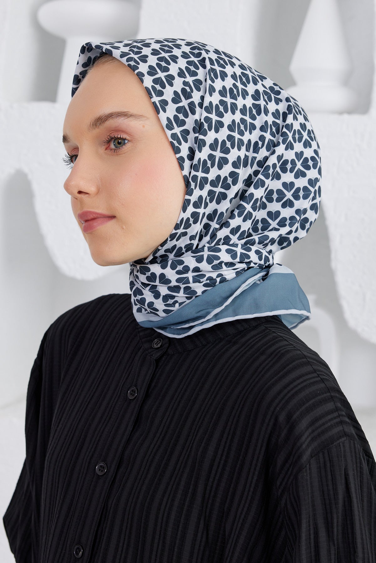 Tesettür Giyim - Pro Line Yonca Desen Eşarp - Füme - Emproyal