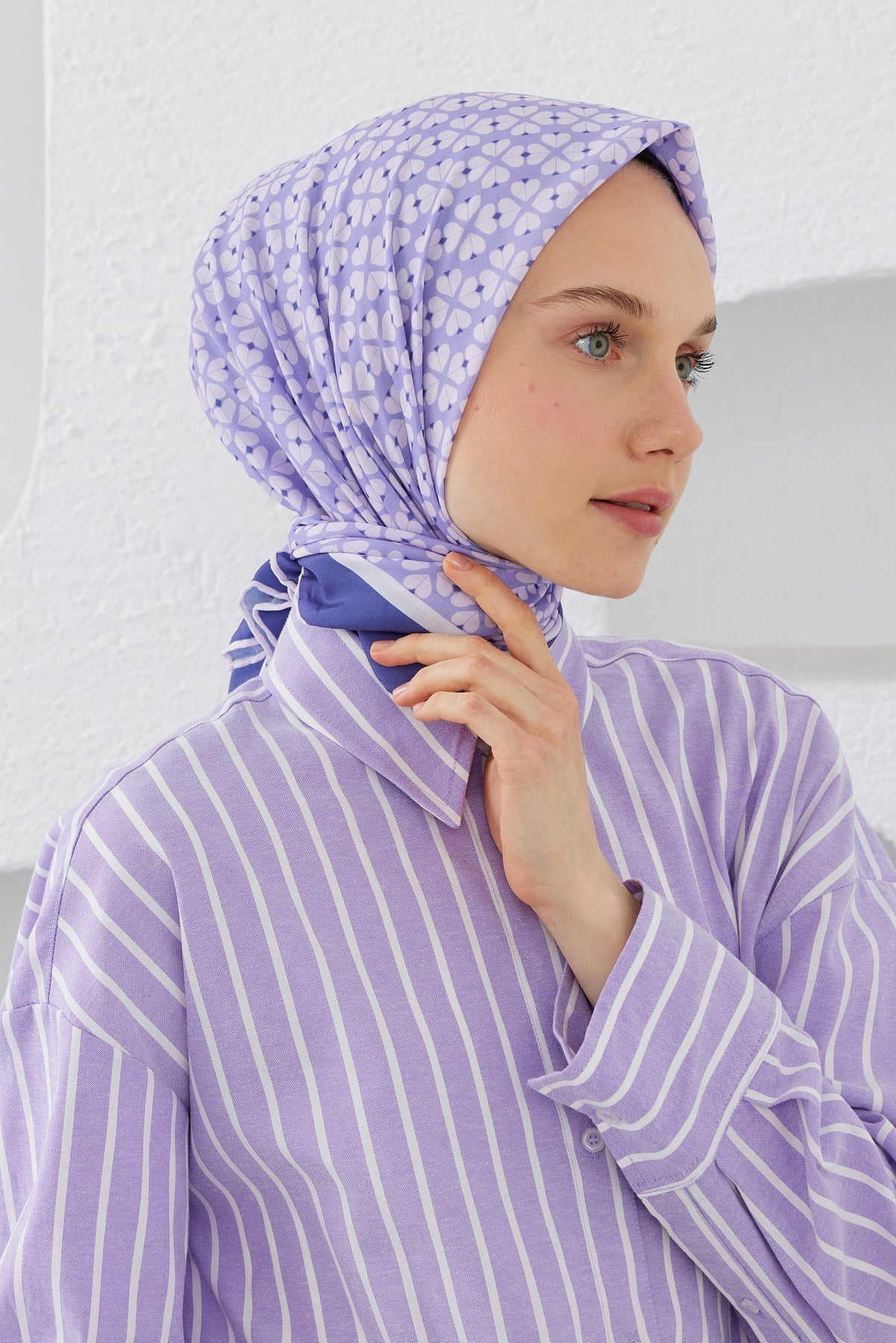 Tesettür Giyim - Pro Line Yonca Desen Eşarp - Leylak - Emproyal