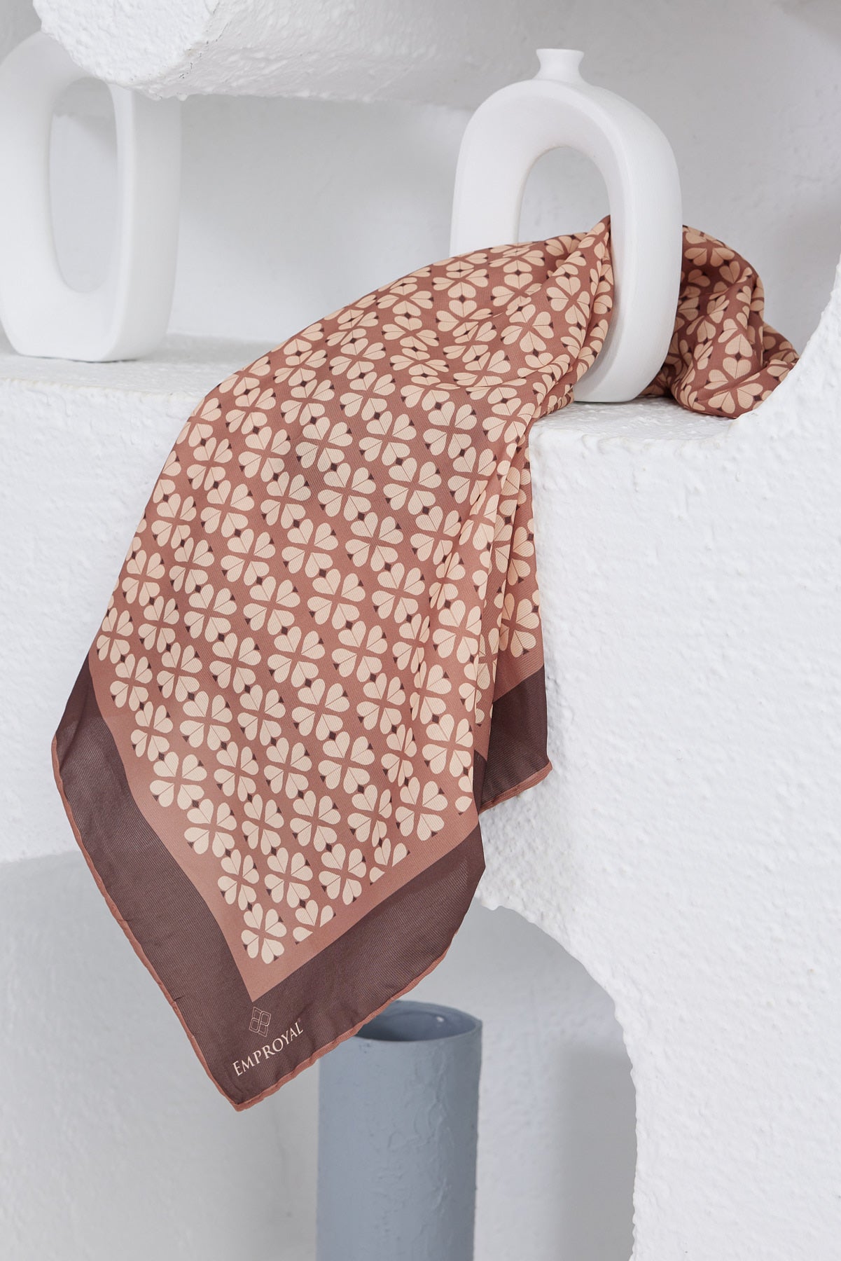 Tesettür Giyim - Pro Line Yonca Desen Eşarp - Karamel - Emproyal