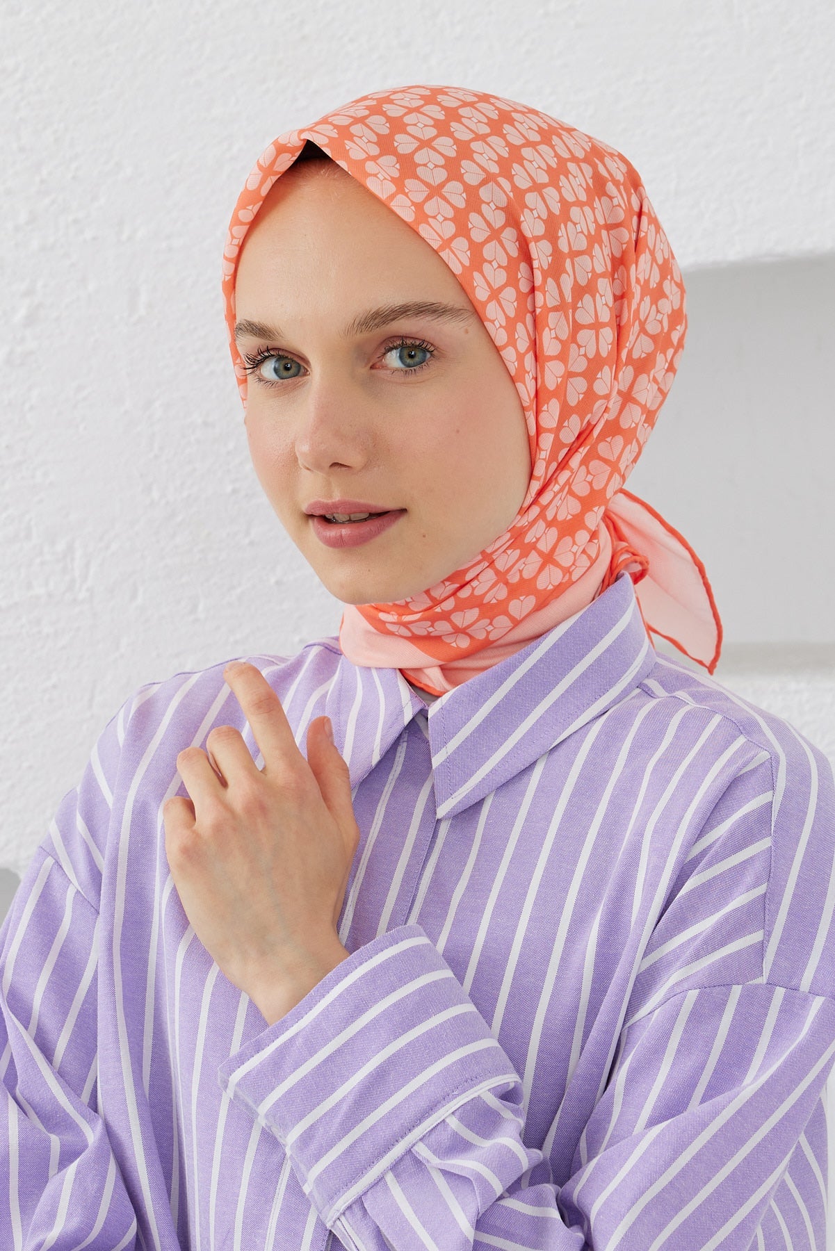 Tesettür Giyim - Pro Line Yonca Desen Eşarp - Orange - Emproyal