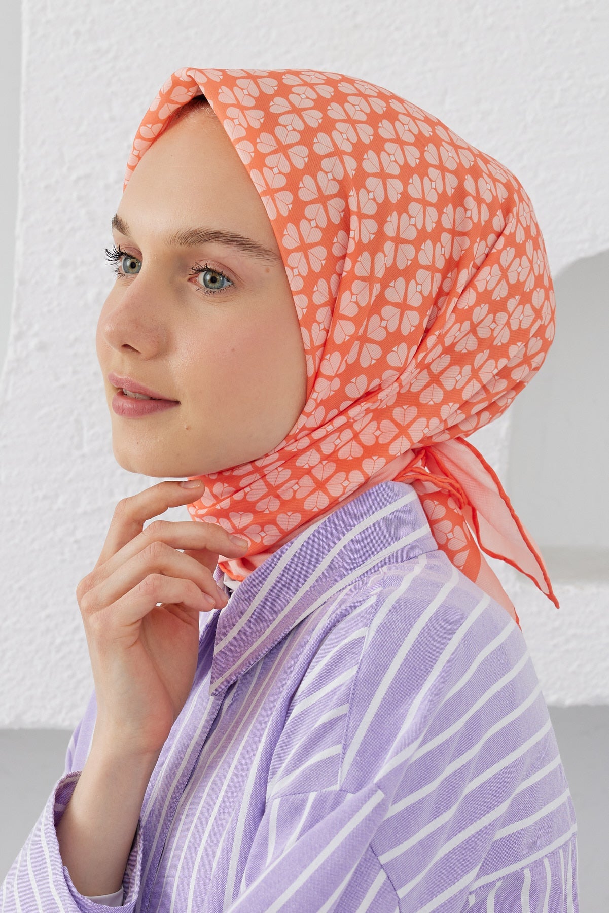 Tesettür Giyim - Pro Line Yonca Desen Eşarp - Orange - Emproyal