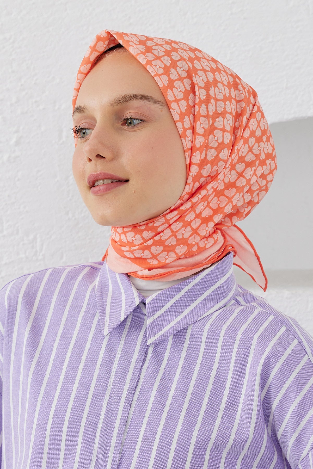 Tesettür Giyim - Pro Line Yonca Desen Eşarp - Orange - Emproyal