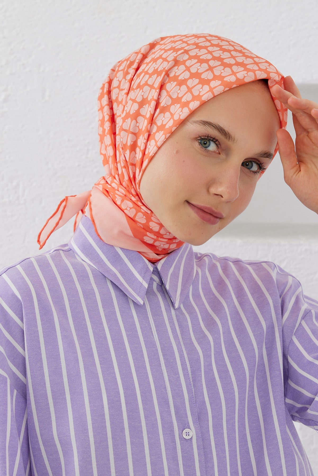 Tesettür Giyim - Pro Line Yonca Desen Eşarp - Orange - Emproyal