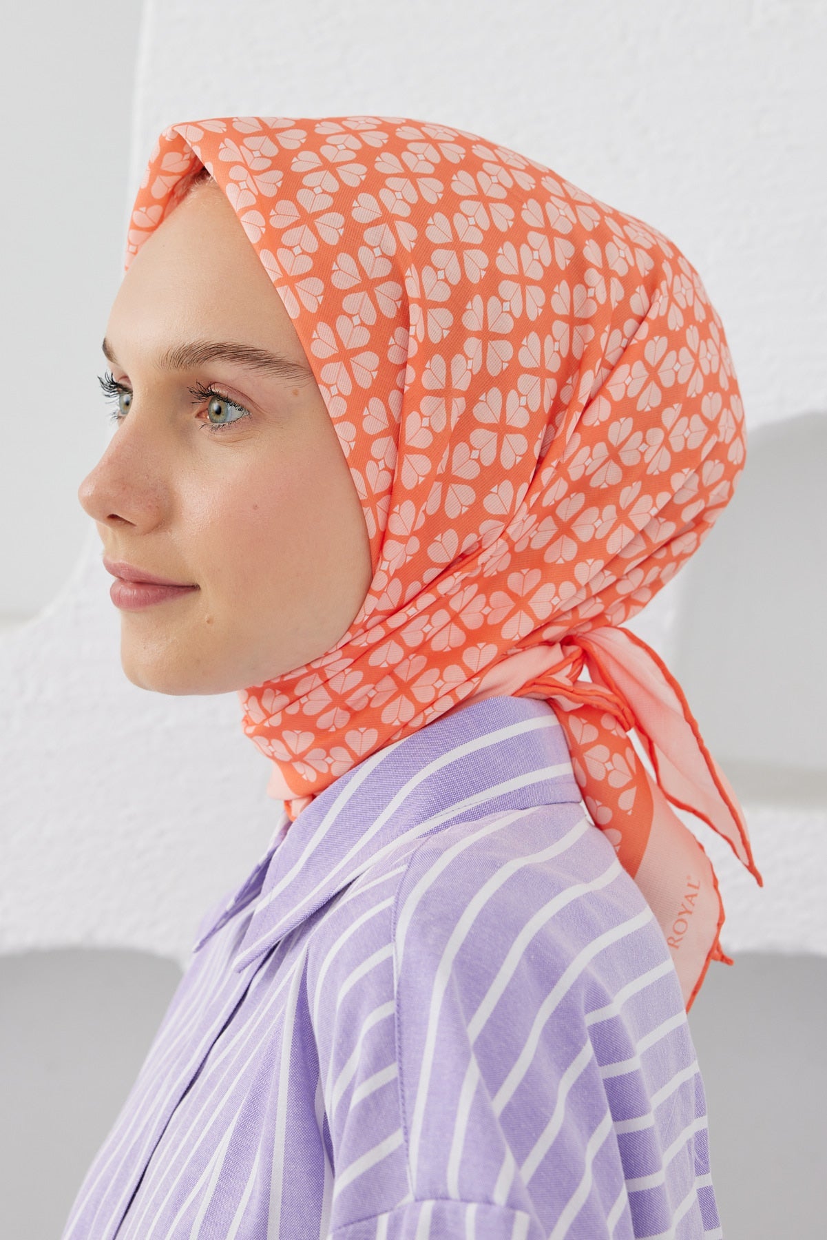 Tesettür Giyim - Pro Line Yonca Desen Eşarp - Orange - Emproyal