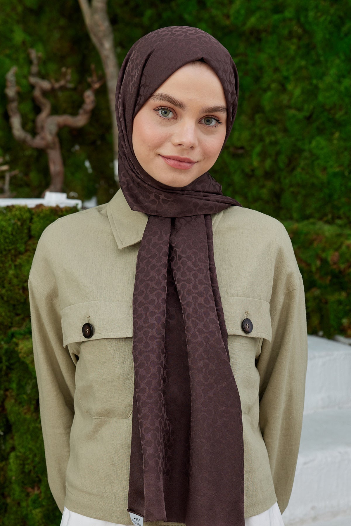 Tesettür Giyim - Jakar Janjan Koza Desen Şal - Acı Kahve - Emproyal