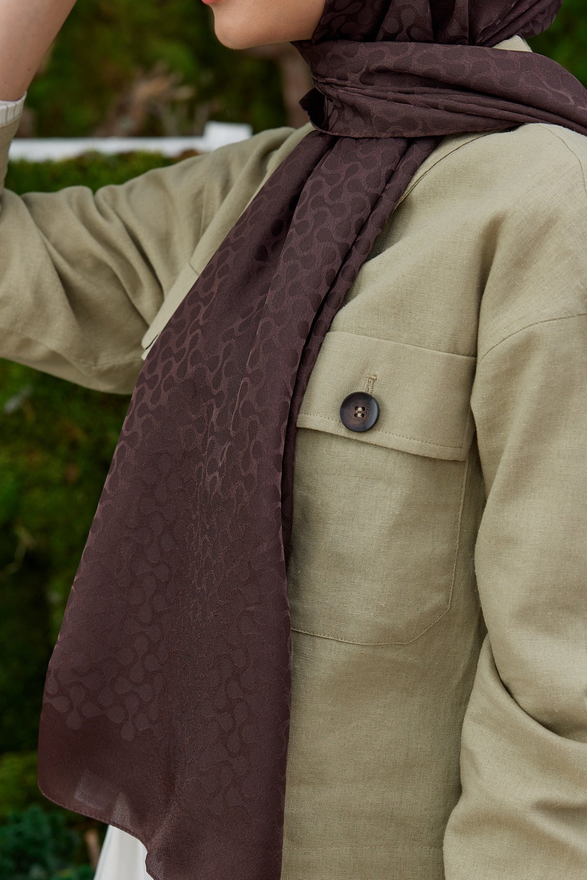 Tesettür Giyim - Jakar Janjan Koza Desen Şal - Acı Kahve - Emproyal