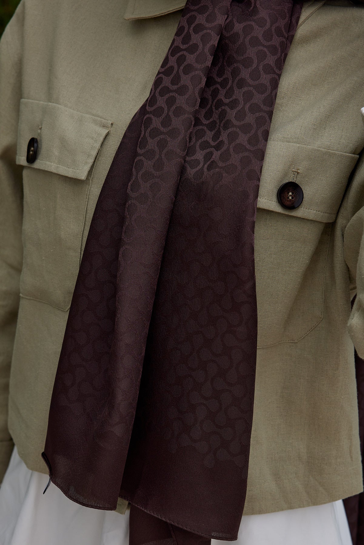 Tesettür Giyim - Jakar Janjan Koza Desen Şal - Acı Kahve - Emproyal