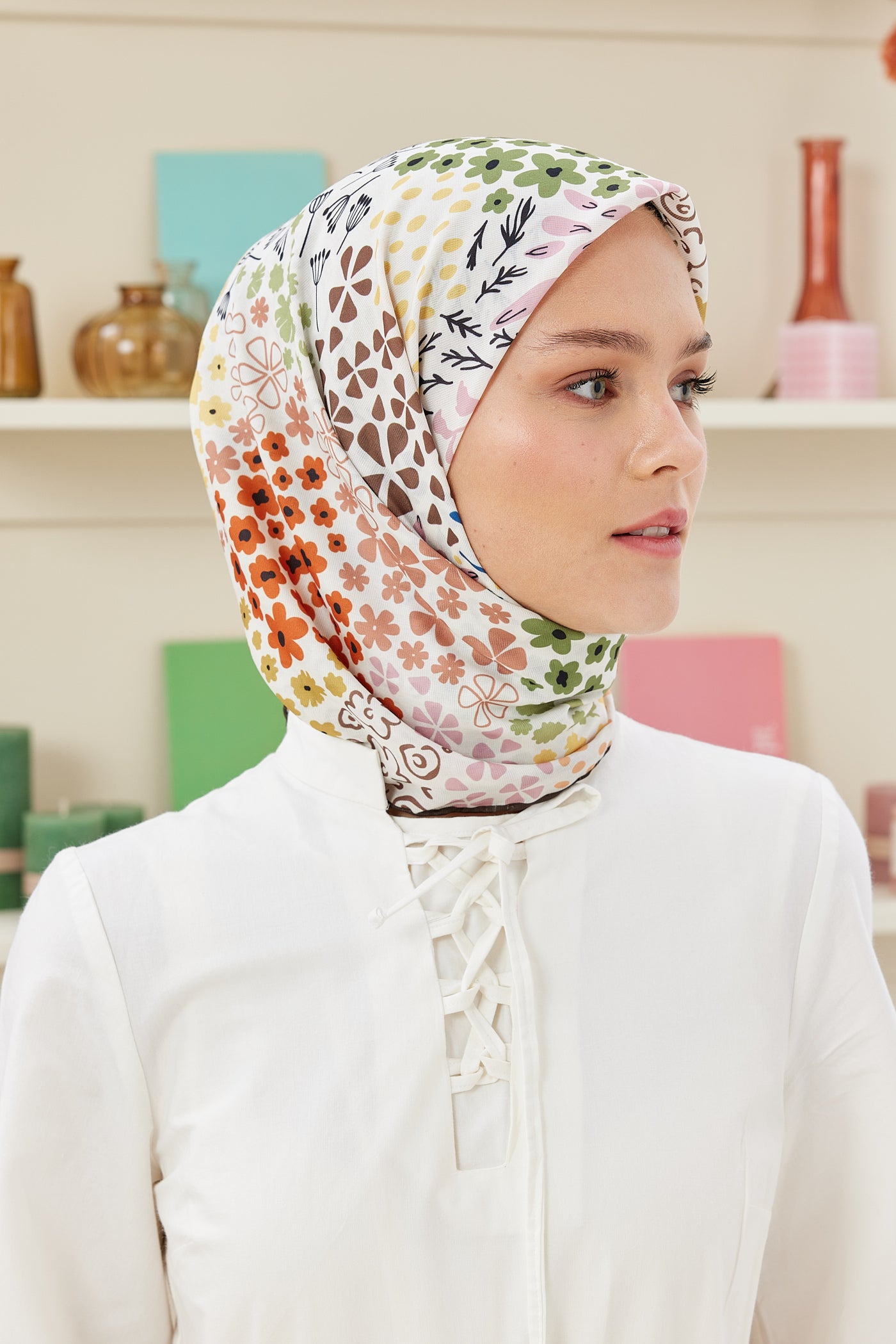 Tesettür Giyim - Pro Line Lina Desen Eşarp - Acı Kahve - Emproyal