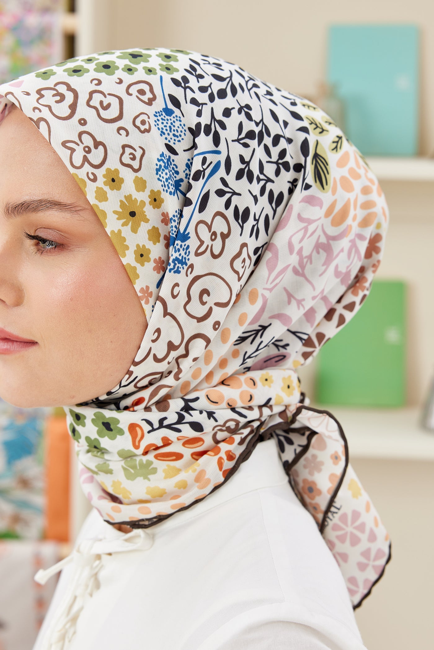 Tesettür Giyim - Pro Line Lina Desen Eşarp - Acı Kahve - Emproyal