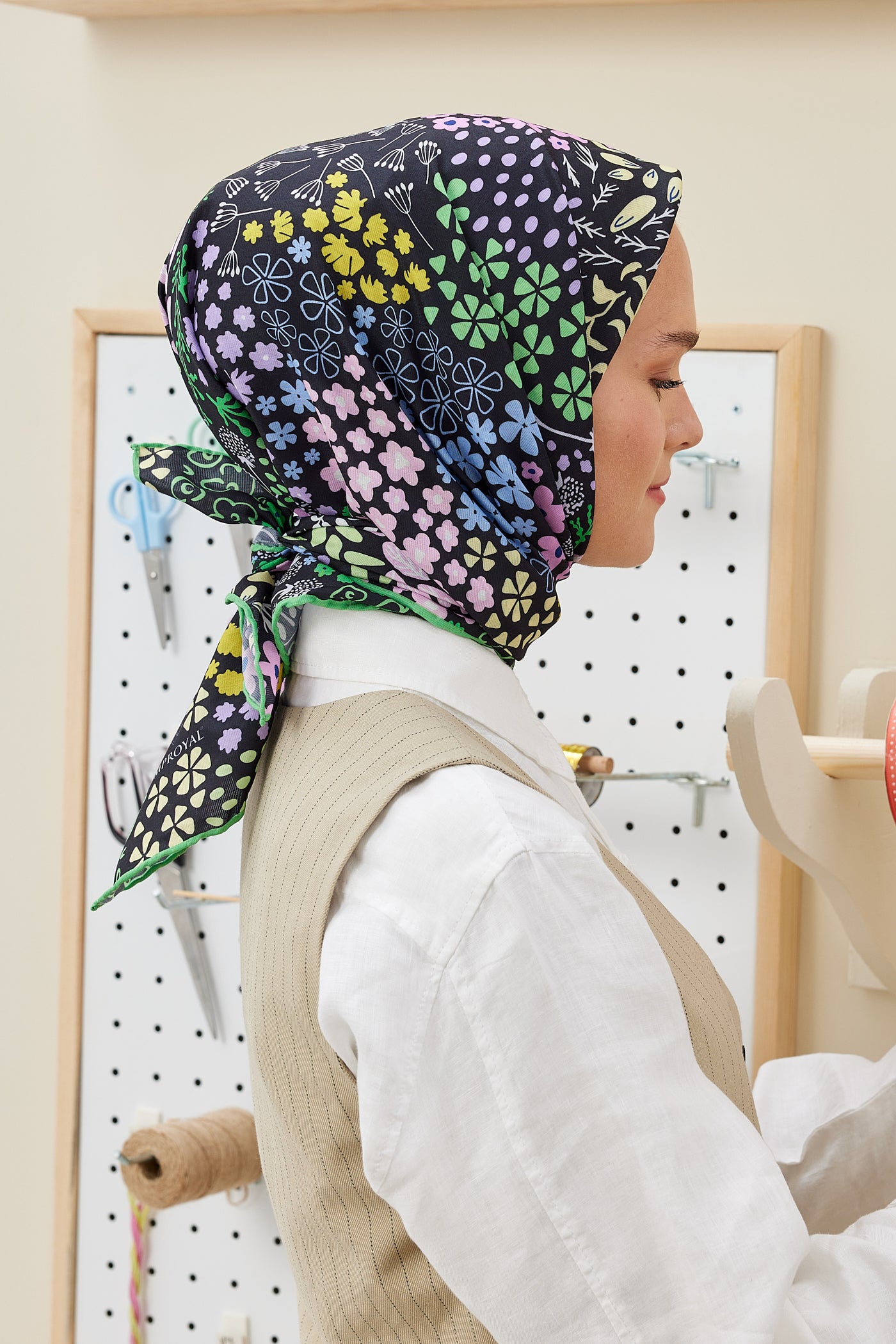 Tesettür Giyim - Pro Line Lina Desen Eşarp - Yeşil - Emproyal