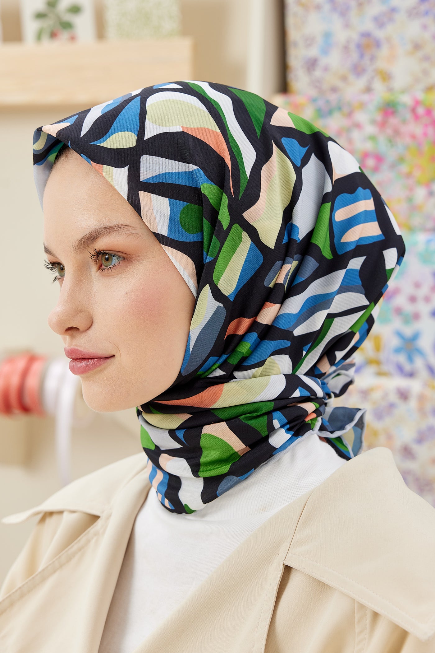 Tesettür Giyim - Pro Line Chloe Desen Eşarp - Siyah - Gümüş - Emproyal