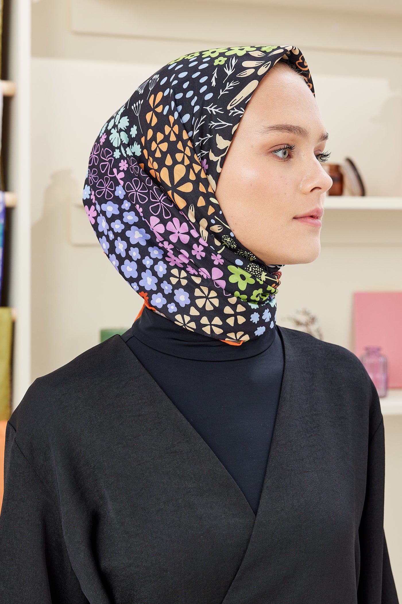 Tesettür Giyim - Pro Line Lina Desen Eşarp - Turuncu - Emproyal