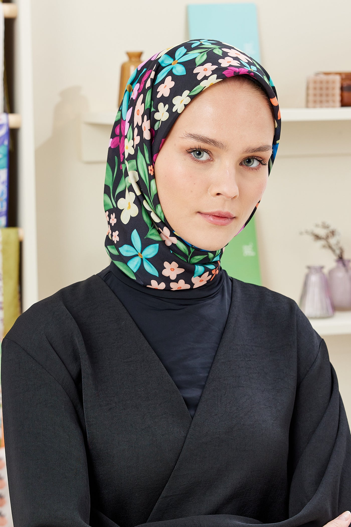 Tesettür Giyim - Pro Line Florie Desen Eşarp - Siyah - Fuşya - Emproyal