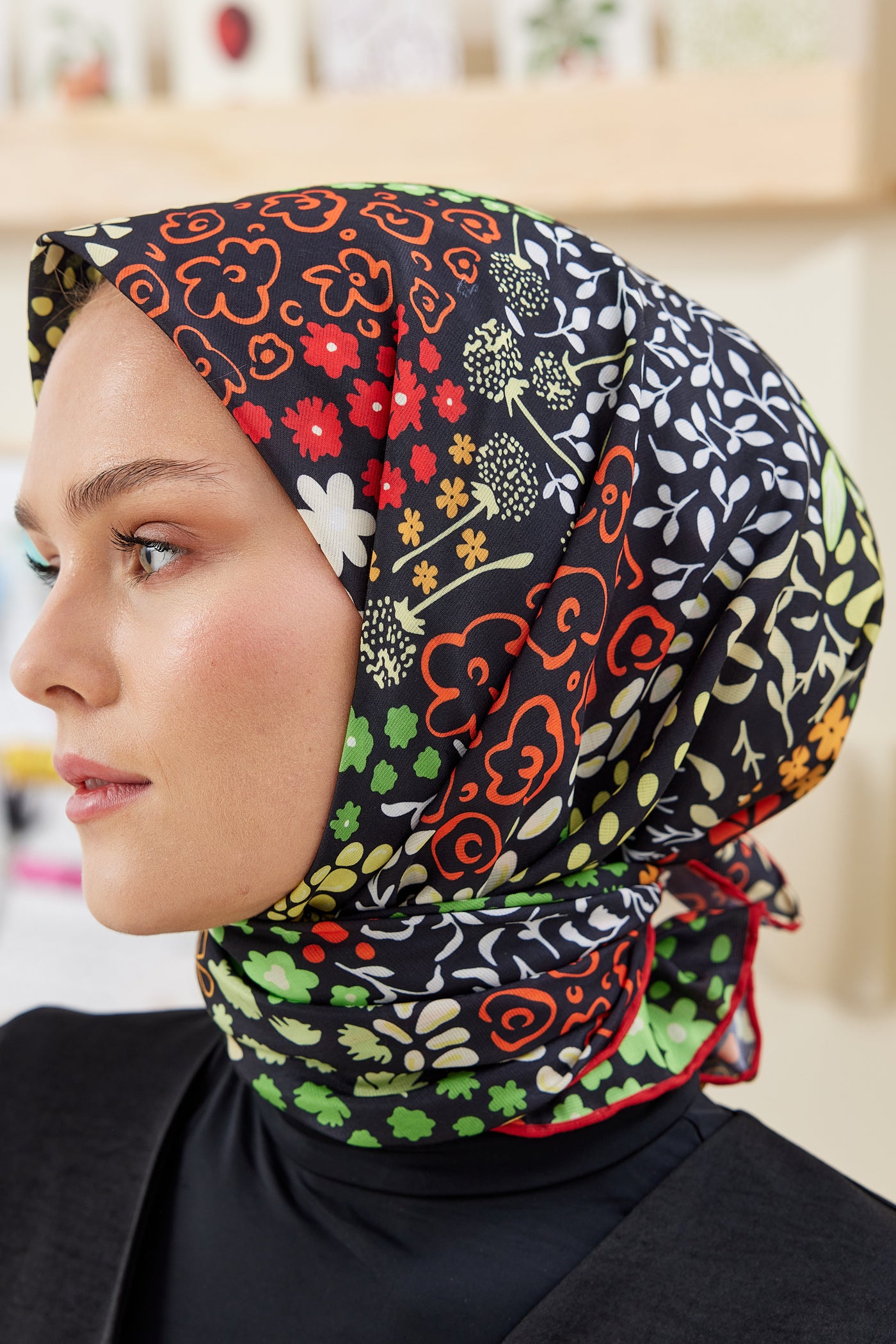 Tesettür Giyim - Pro Line Lina Desen Eşarp - Kırmızı - Emproyal