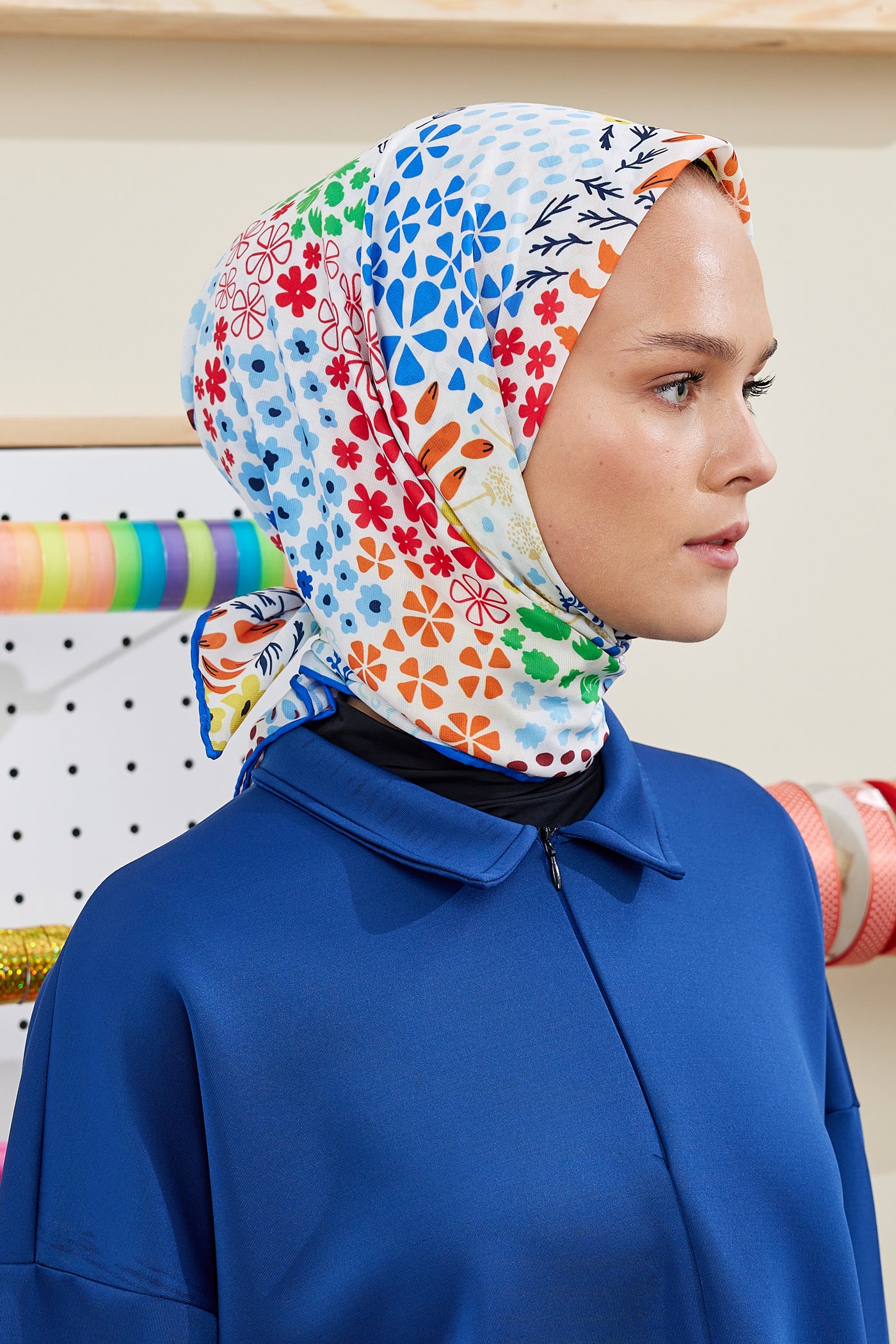 Tesettür Giyim - Pro Line Lina Desen Eşarp - İndigo - Emproyal