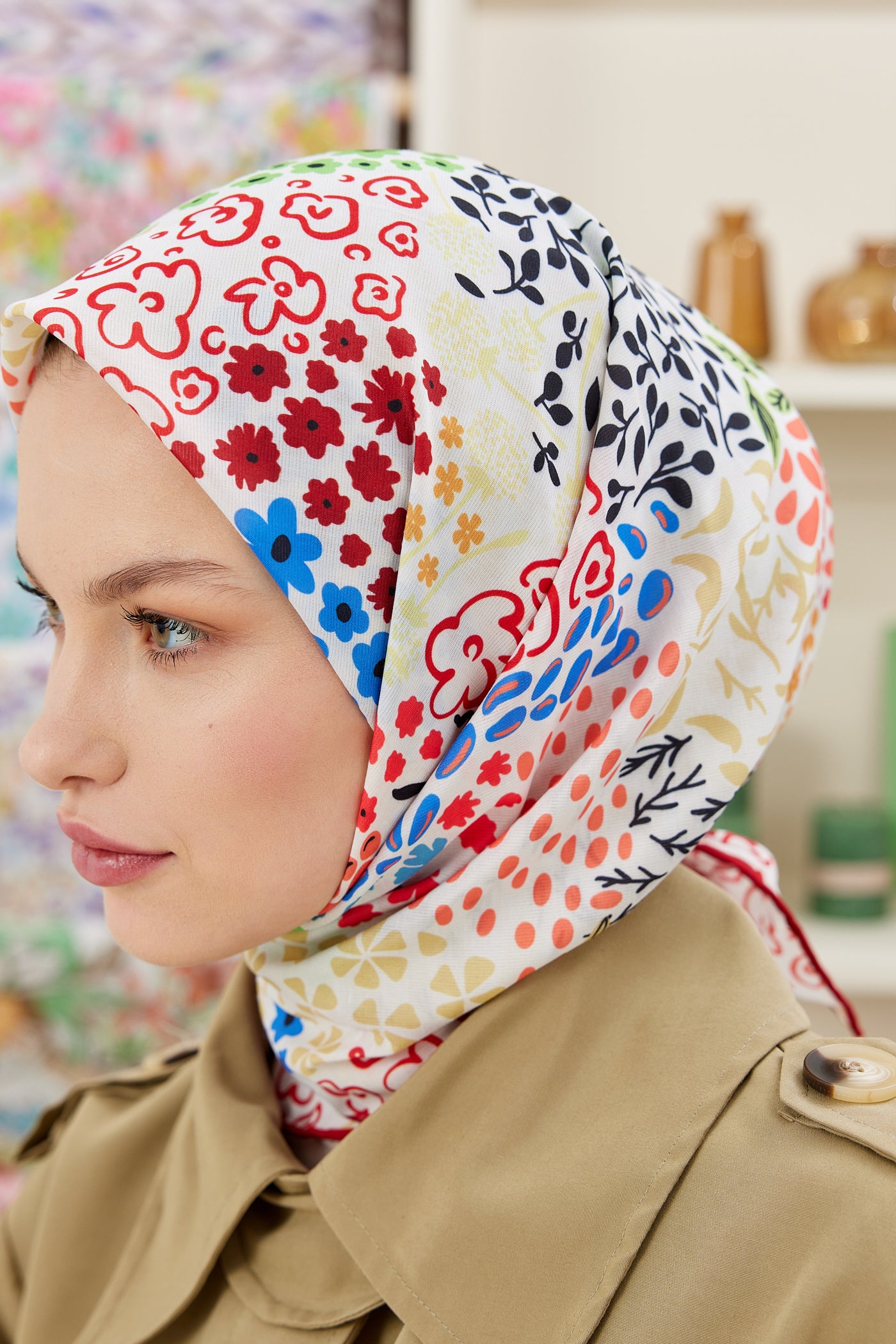 Tesettür Giyim - Pro Line Lina Desen Eşarp - Bordo - Emproyal