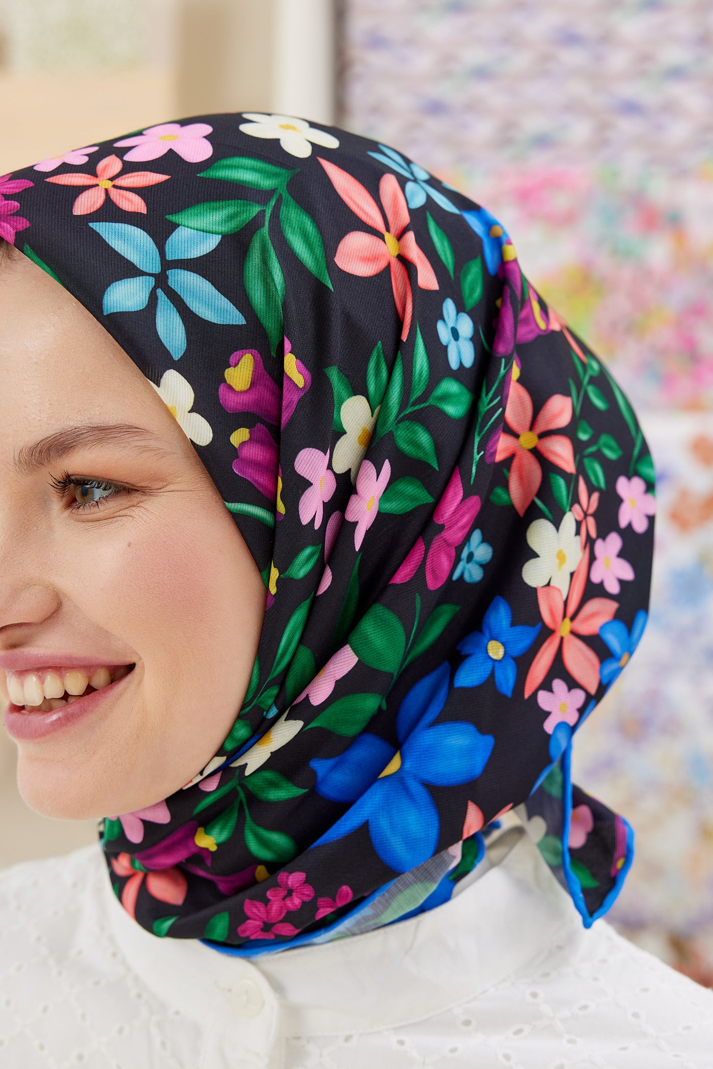 Tesettür Giyim - Pro Line Florie Desen Eşarp - Siyah - Saks - Emproyal