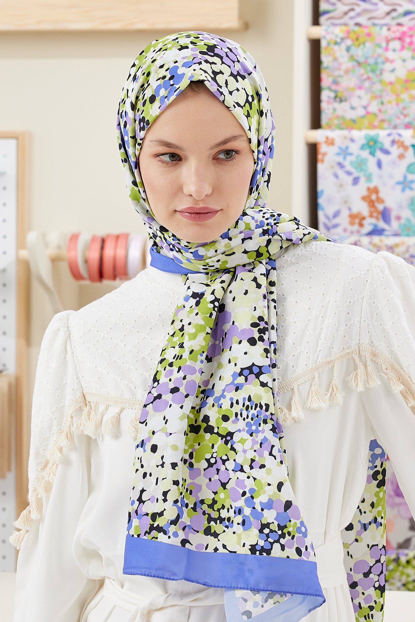 Tesettür Giyim - Pro Line Lavin Desen Şal - Mor - Lila - Emproyal