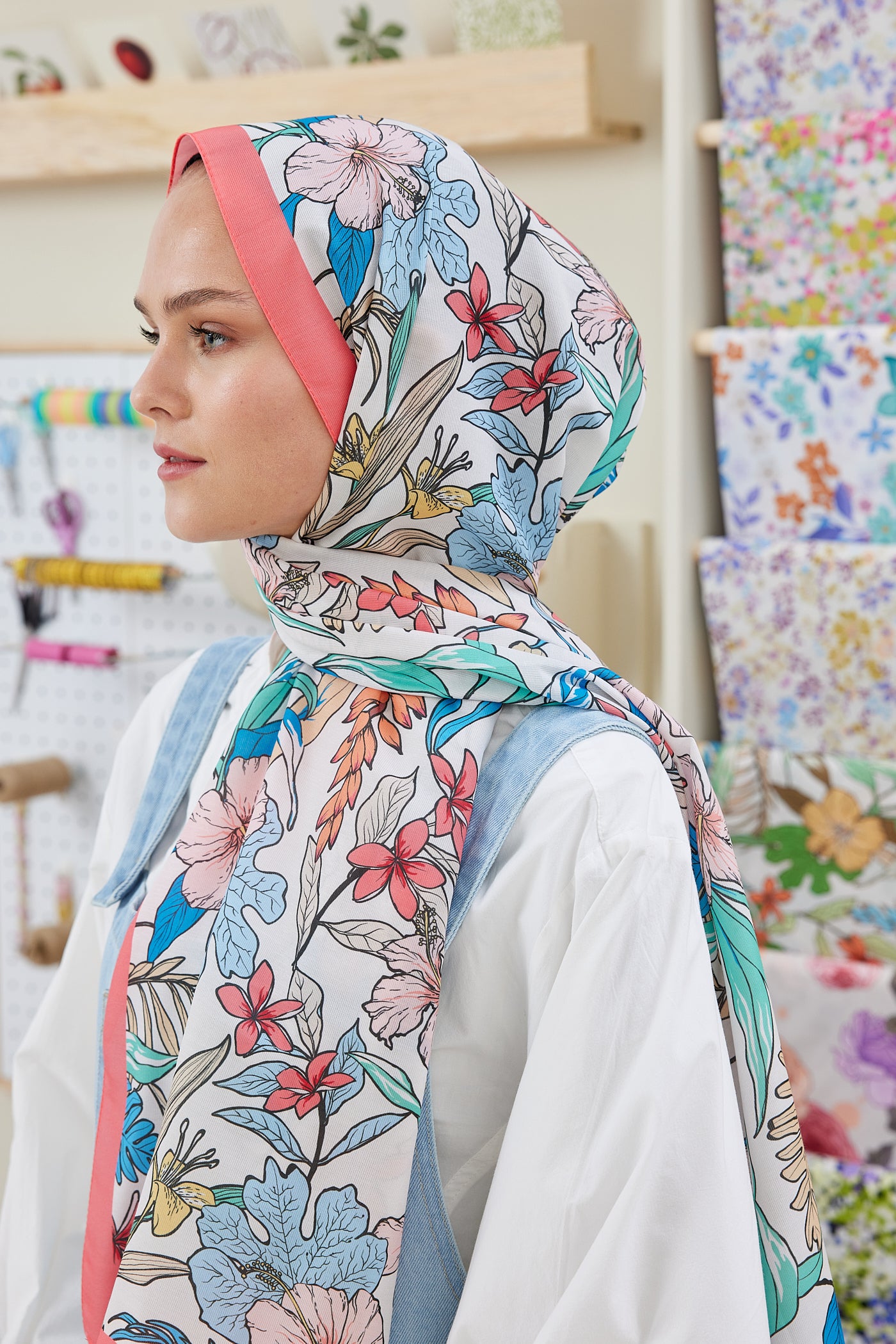 Tesettür Giyim - Pro Line Viola Desen Şal - Kırmızı - Emproyal