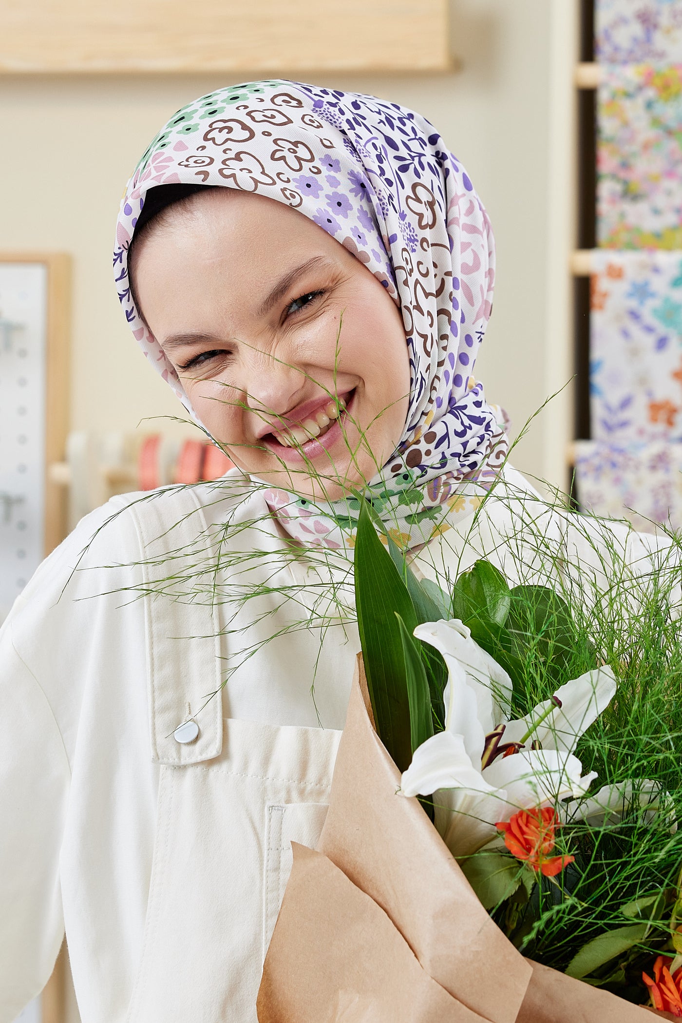 Tesettür Giyim - Pro Line Lina Desen Eşarp - Açık Pembe - Emproyal