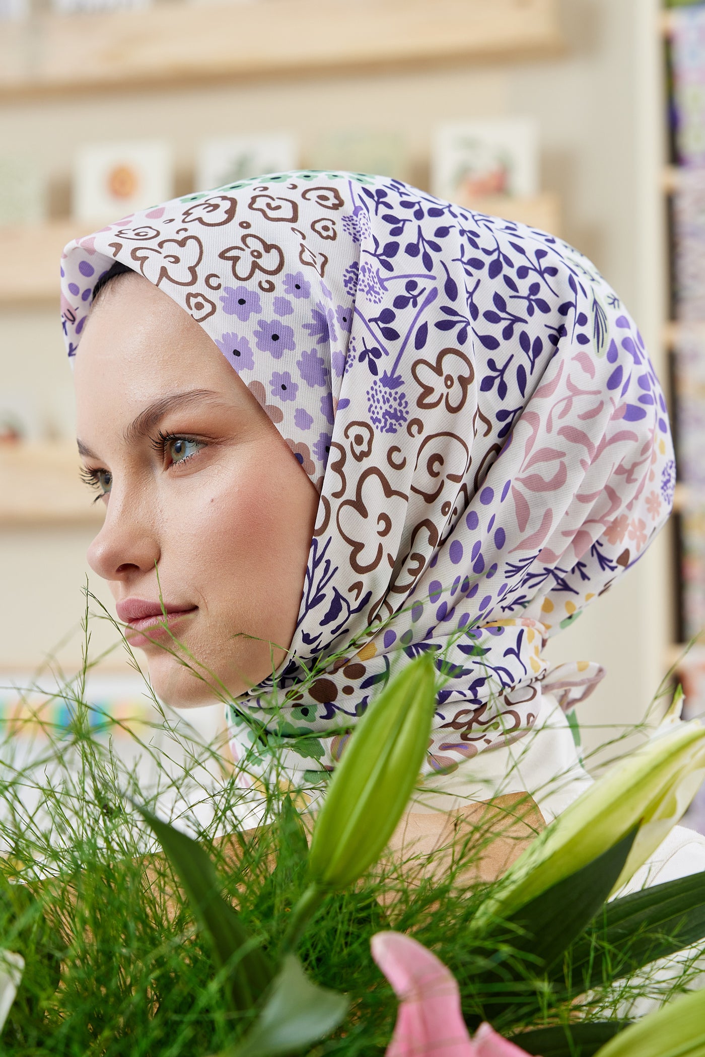 Tesettür Giyim - Pro Line Lina Desen Eşarp - Açık Pembe - Emproyal