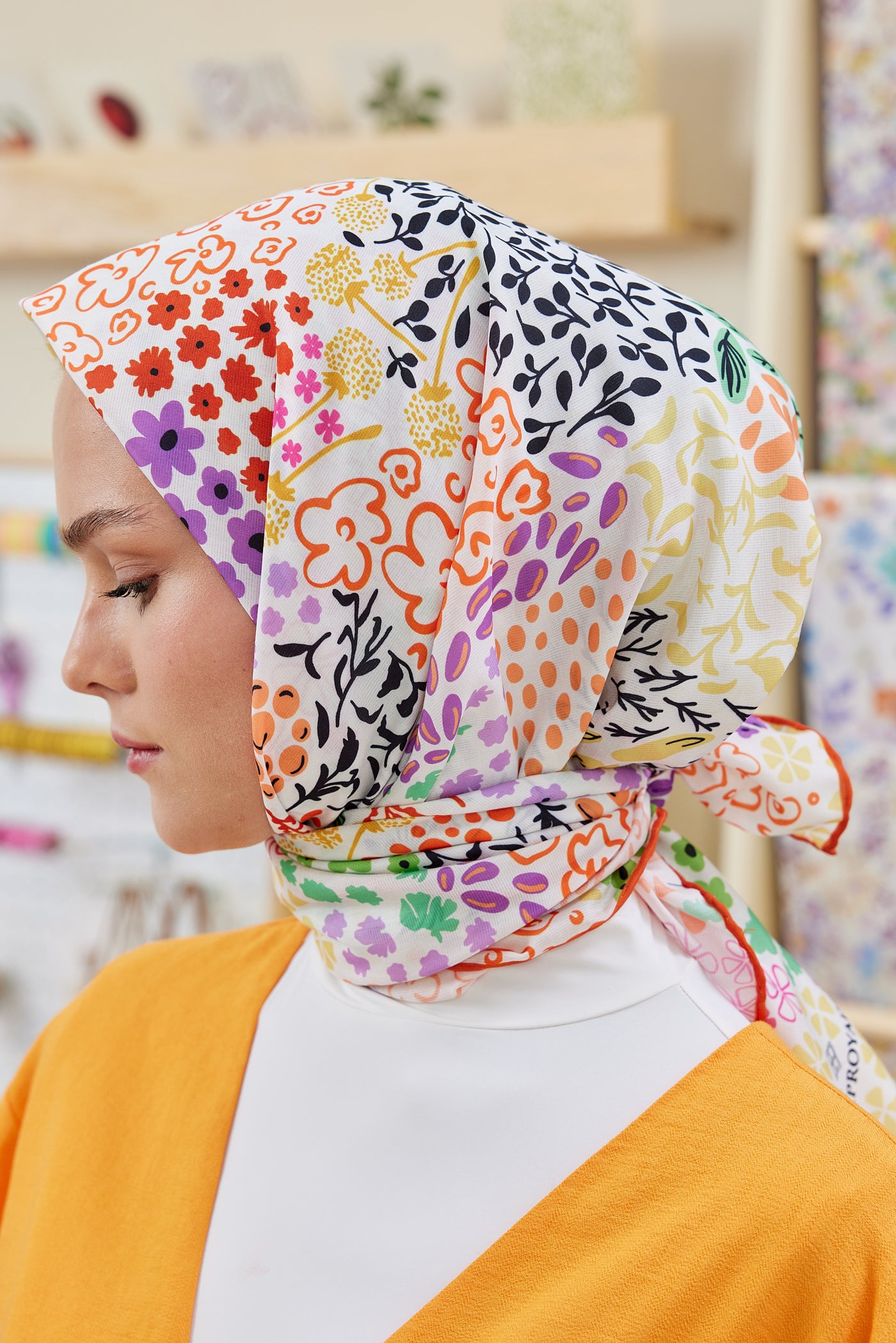 Tesettür Giyim - Pro Line Lina Desen Eşarp - Orange - Emproyal