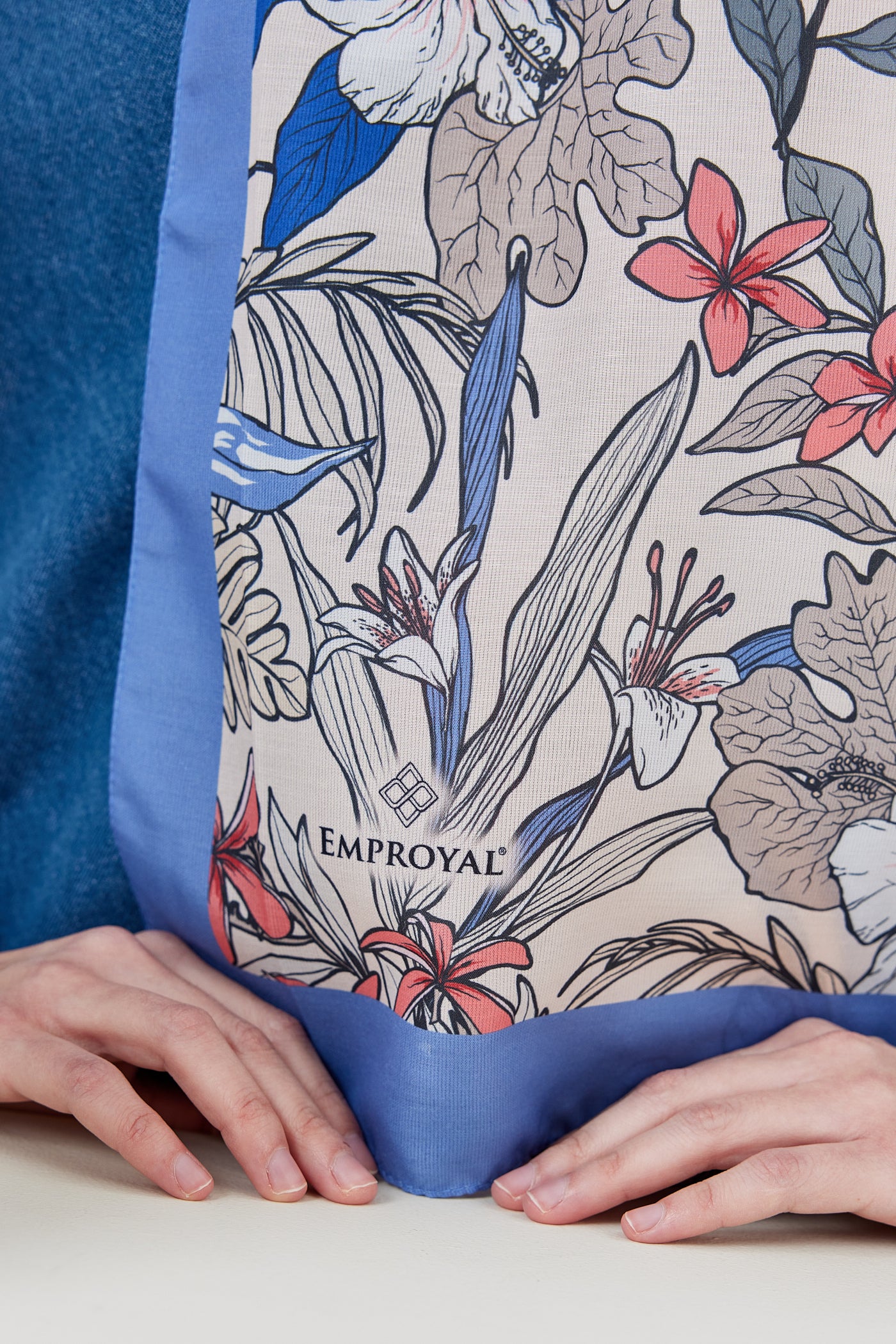 Tesettür Giyim - Pro Line Viola Desen Şal - İndigo - Emproyal