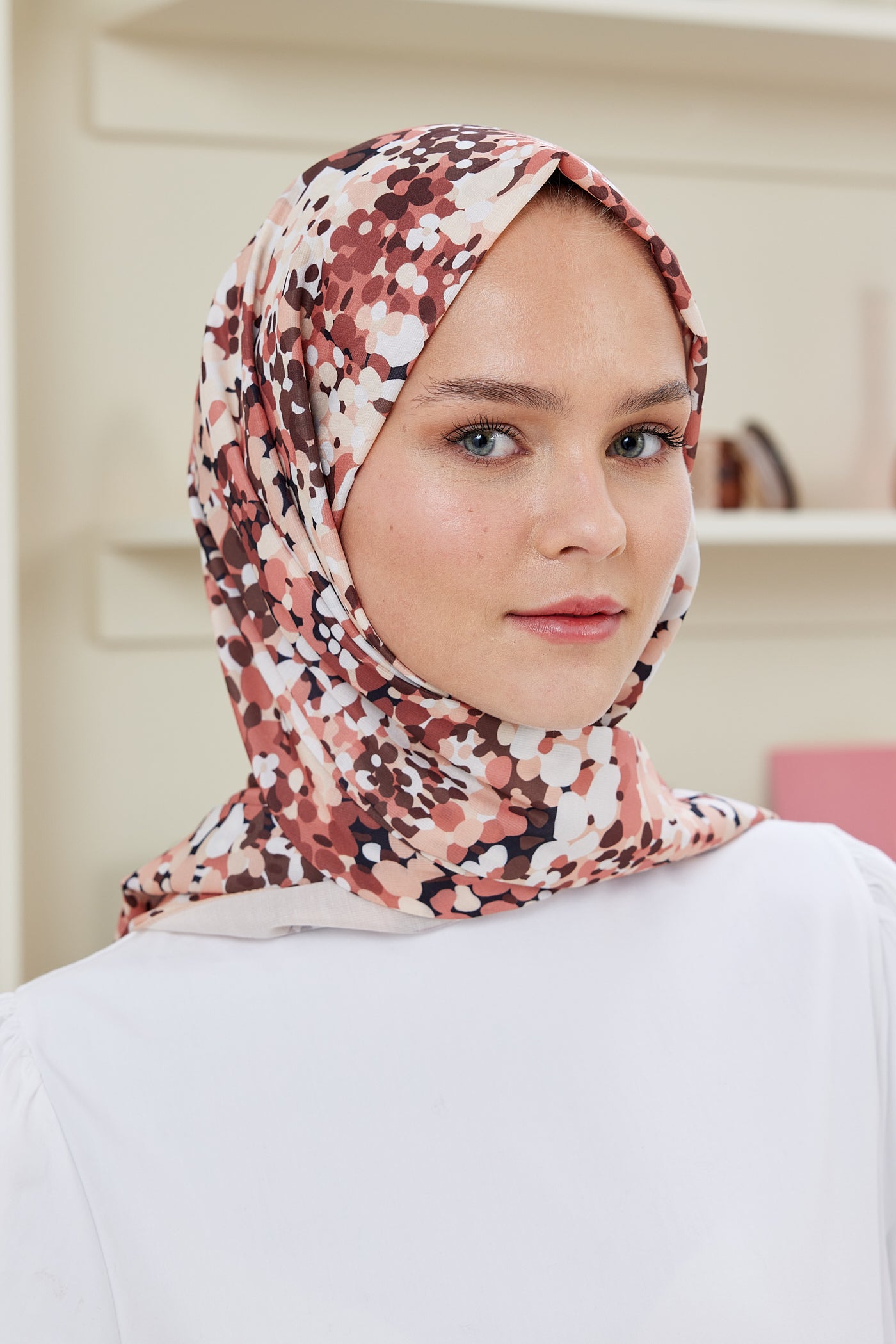 Tesettür Giyim - Pro Line Lavin Desen Şal - Kahverengi - Taba - Emproyal