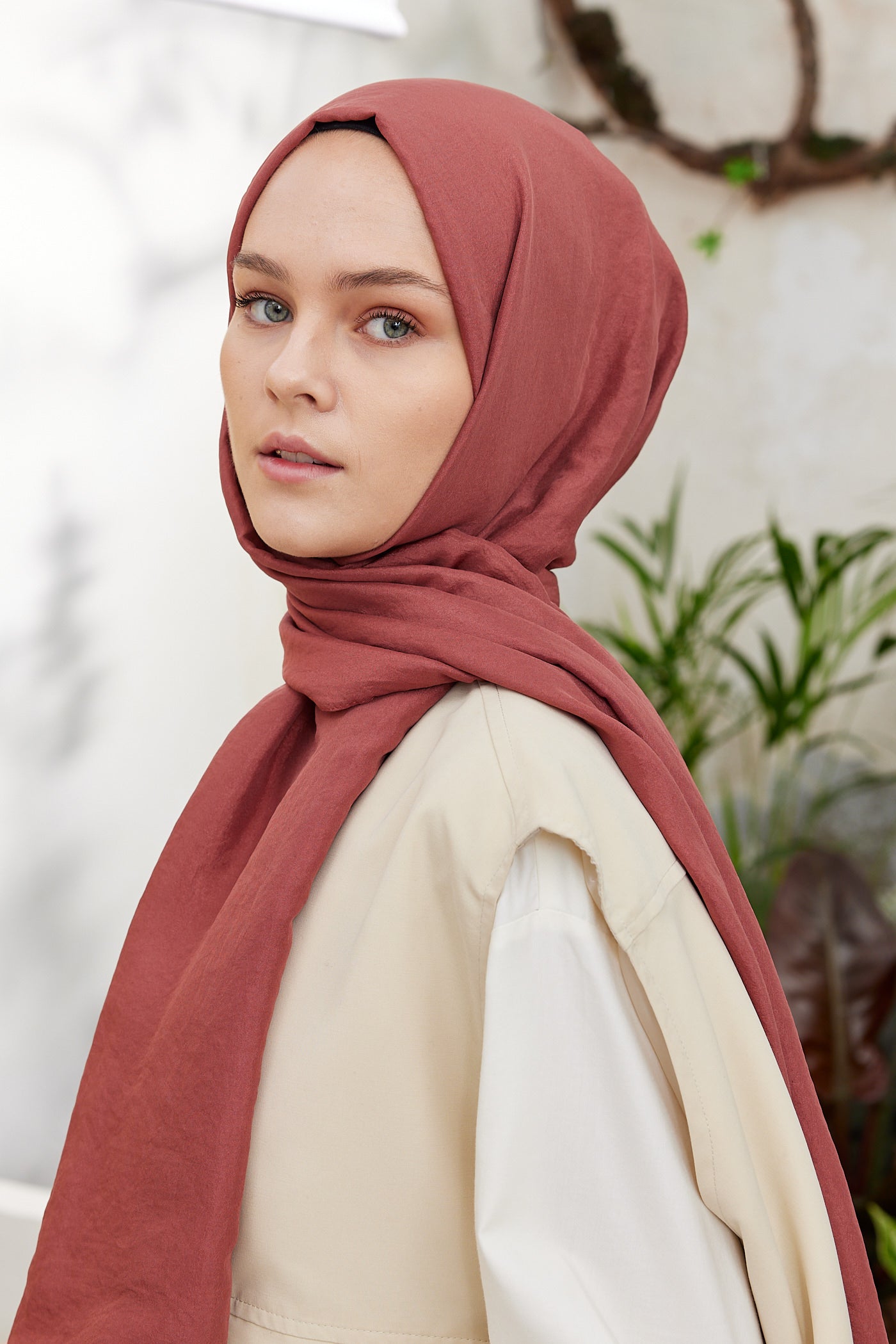 Tesettür Giyim - Elisa Vual Şal - Kiremit - Emproyal