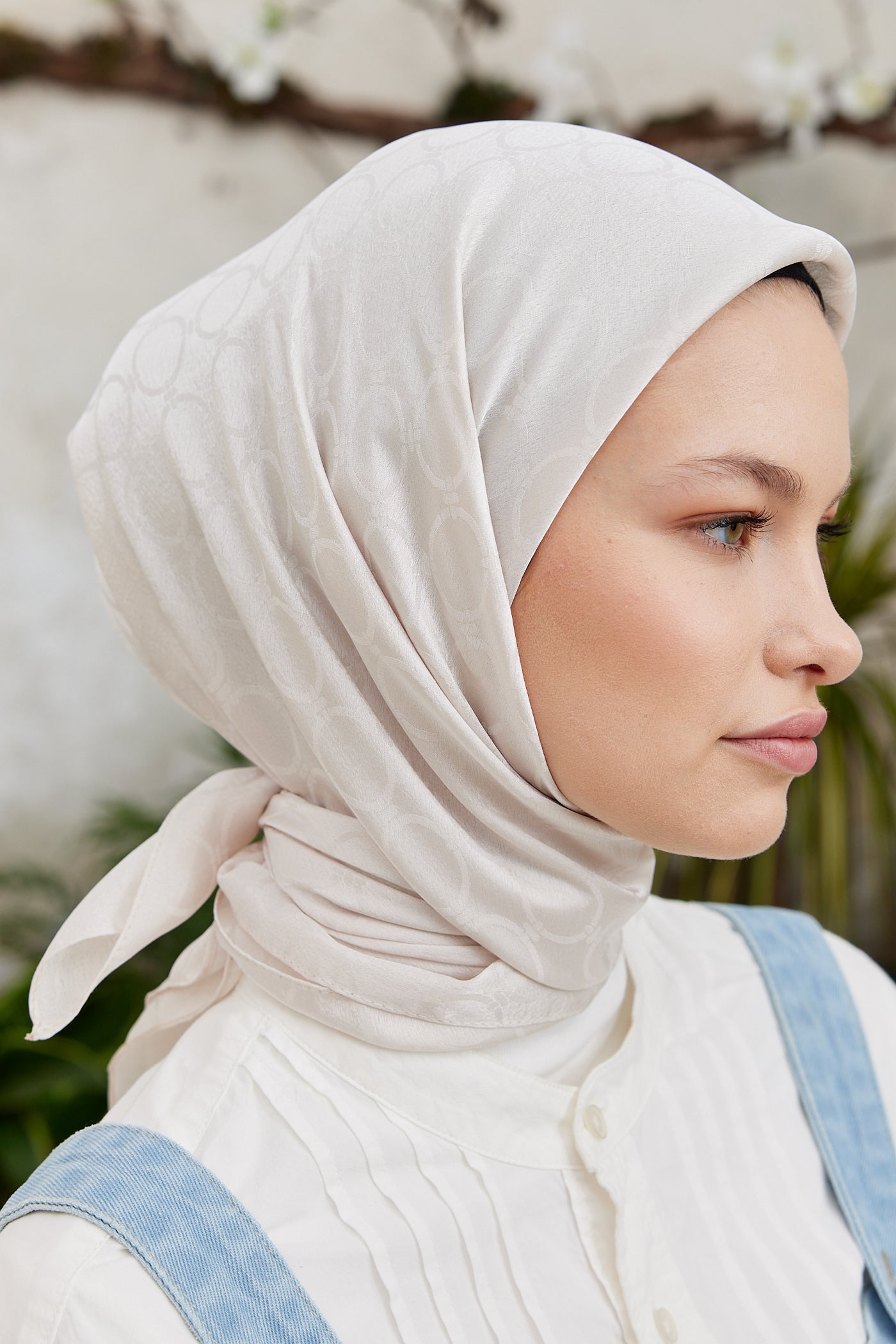 Tesettür Giyim - Jakar Janjan Halka Desen Eşarp - Taş - Emproyal