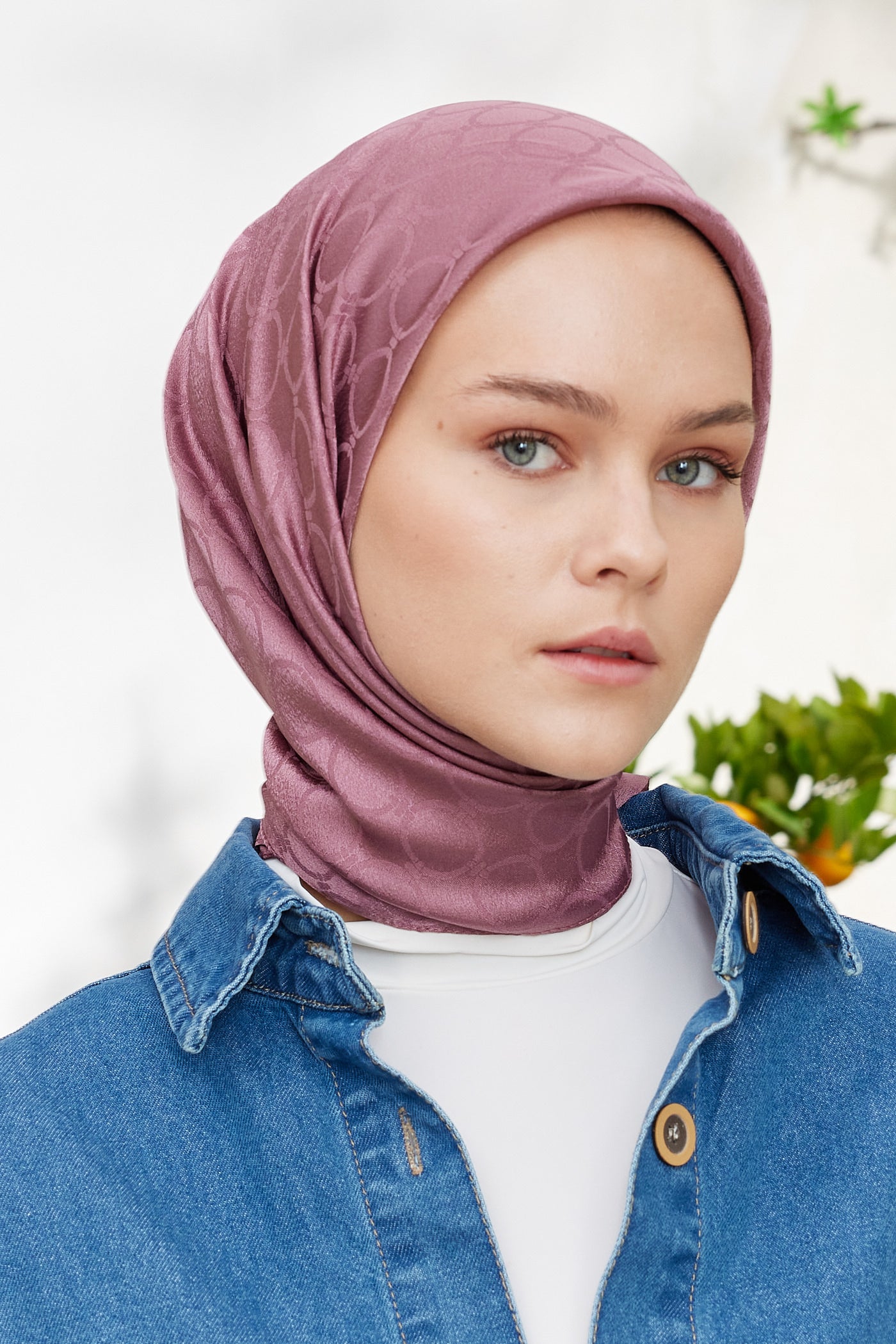 Tesettür Giyim - Jakar Janjan Halka Desen Eşarp - Gül Kurusu - Emproyal