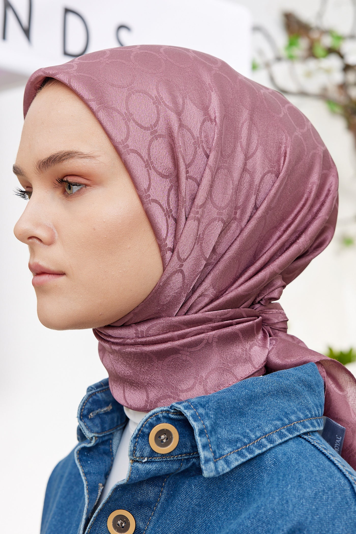 Tesettür Giyim - Jakar Janjan Halka Desen Eşarp - Gül Kurusu - Emproyal