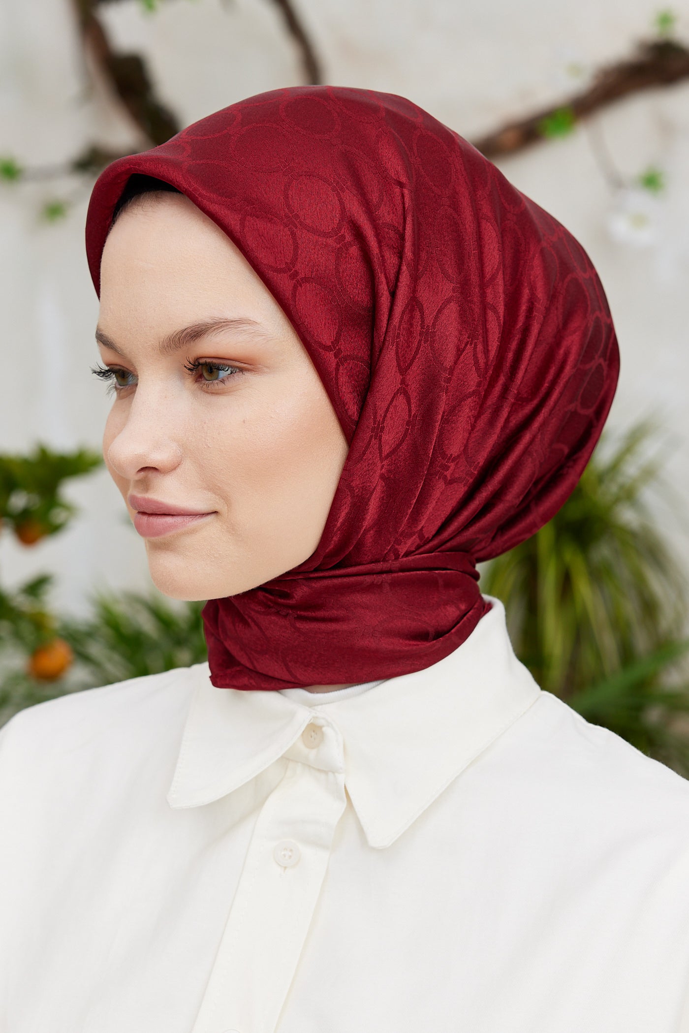 Tesettür Giyim - Jakar Janjan Halka Desen Eşarp - Bordo - Emproyal