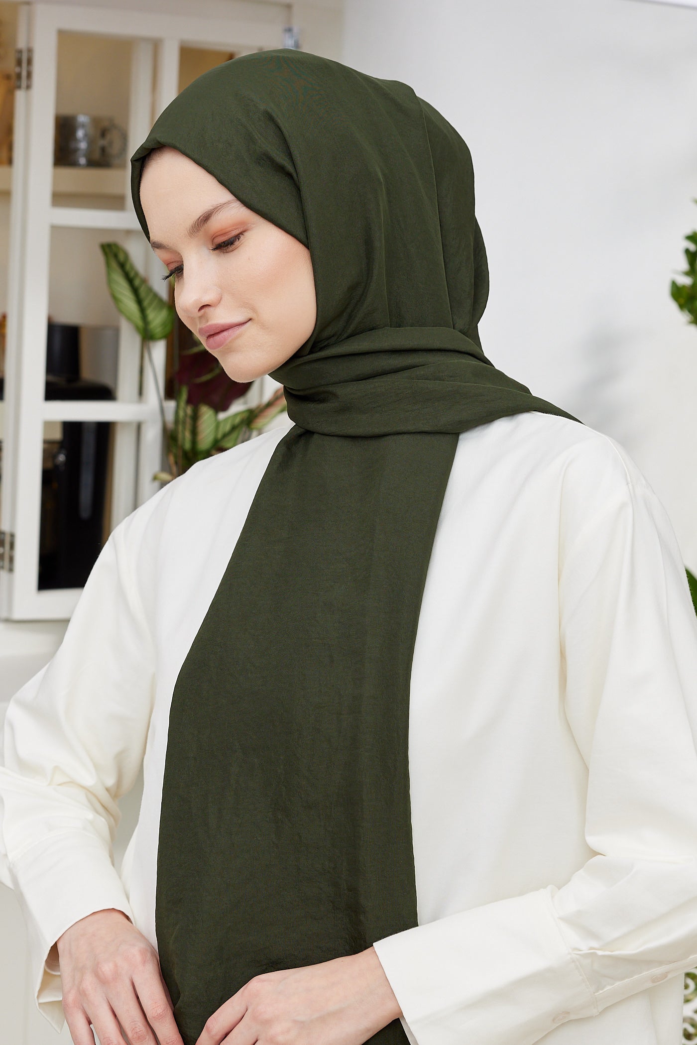 Tesettür Giyim - Elisa Vual Şal - Asker Yeşili - Emproyal