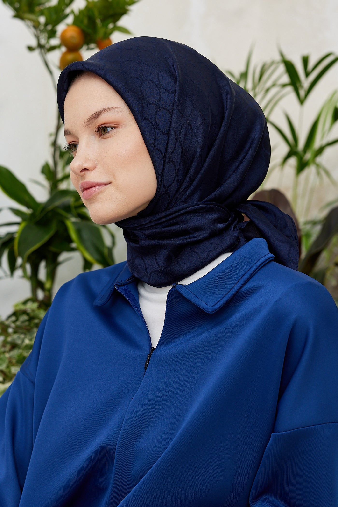 Tesettür Giyim - Jakar Janjan Halka Desen Eşarp - Lacivert - Emproyal