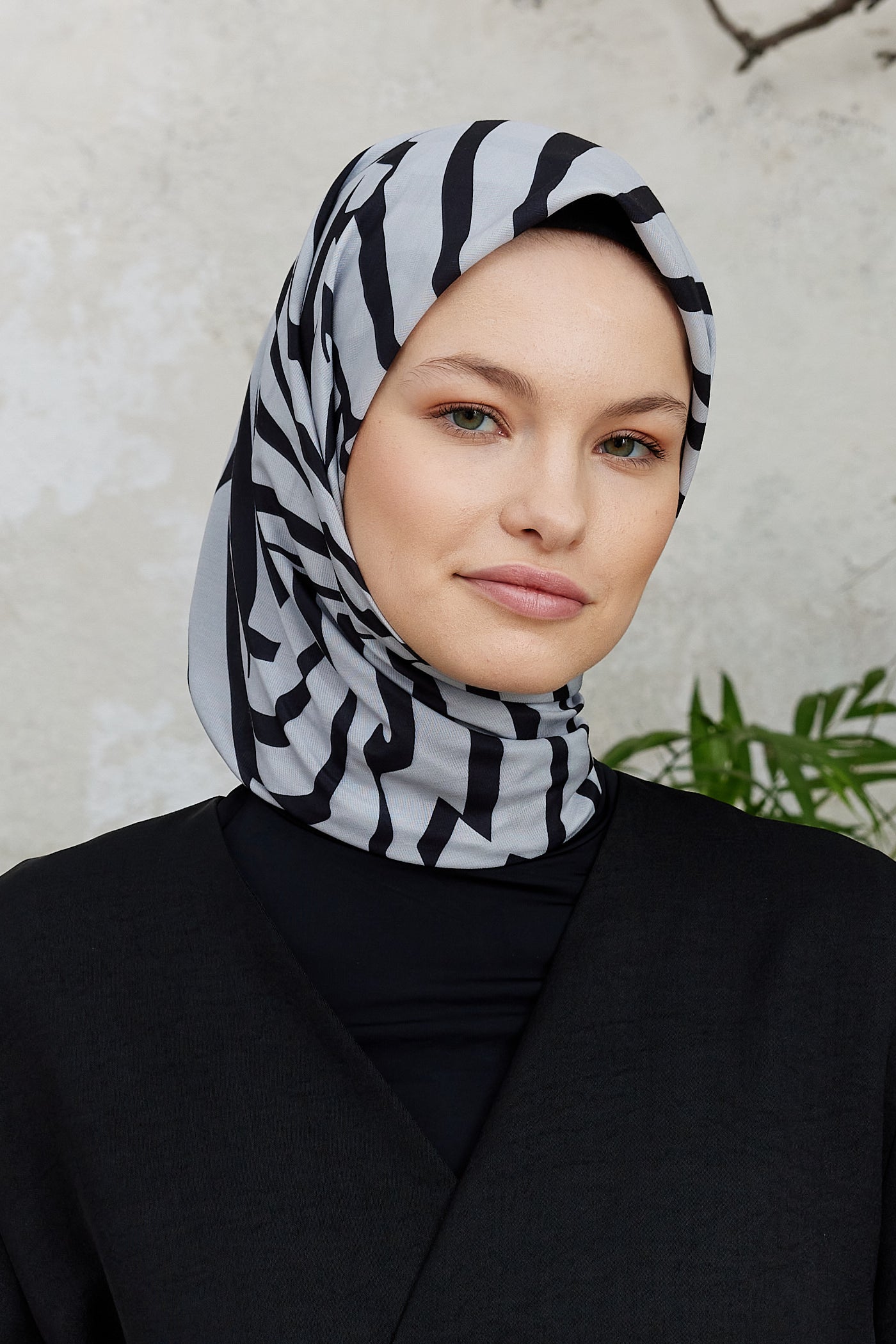 Tesettür Giyim - Pro Line Zebra Desen Eşarp - Gri - Siyah - Emproyal