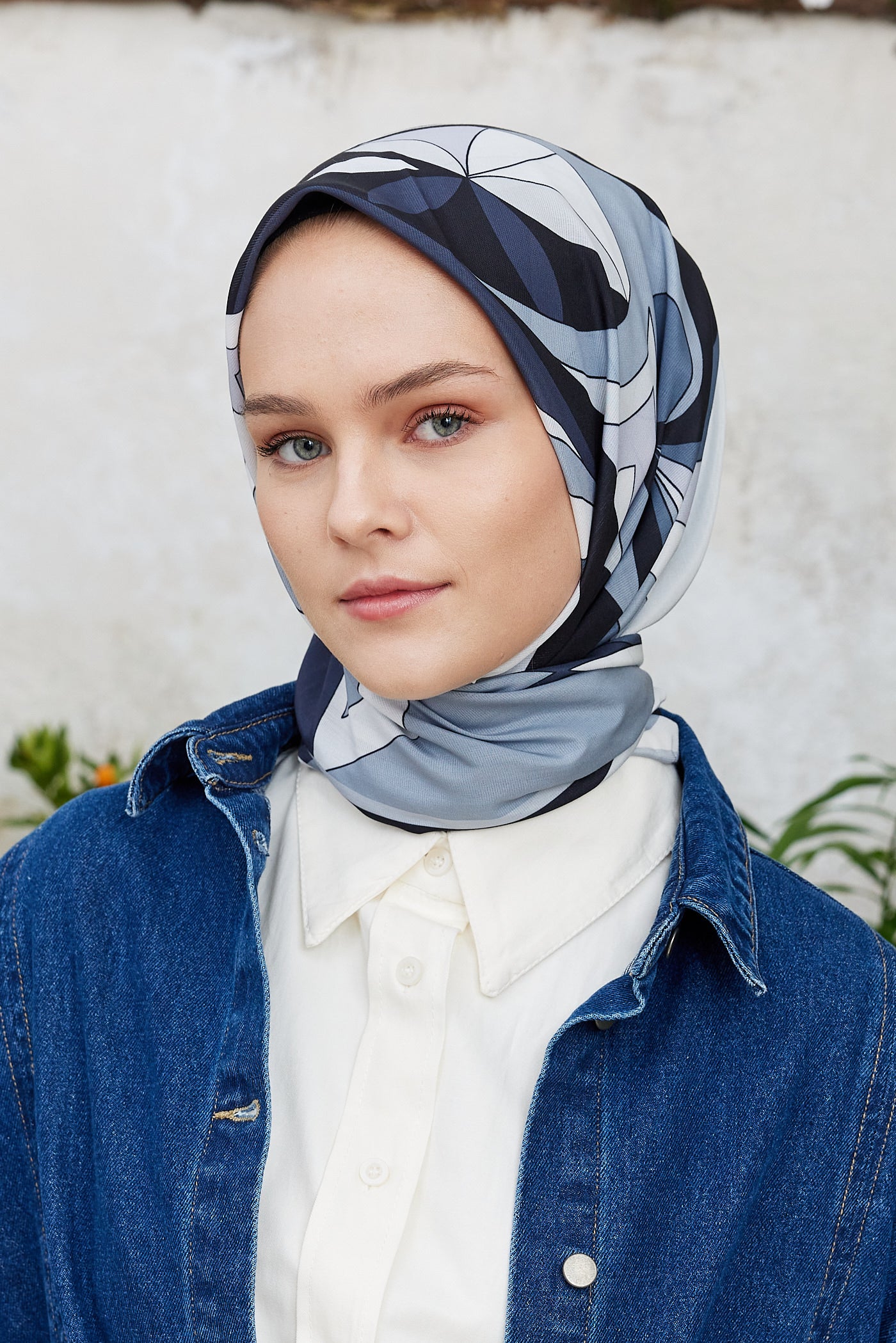 Tesettür Giyim - Pro Line Melinda Desen Eşarp - Gri - Siyah - Emproyal